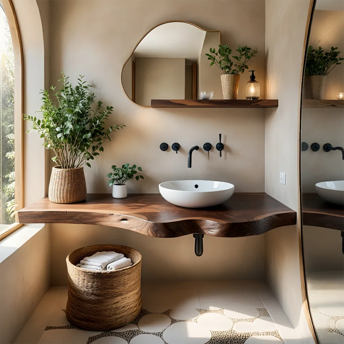 Live Edge Floating Bathroom Vanity — Organic Japandi Spa Design - Rustira