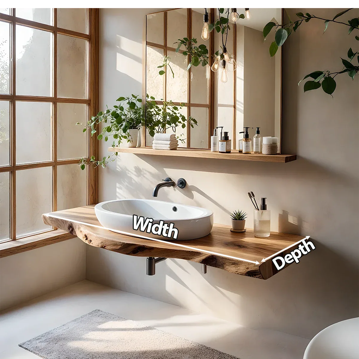 Live Edge Floating Wood Bathroom Vanity Shelf – Natural Solid Wood - Rustira