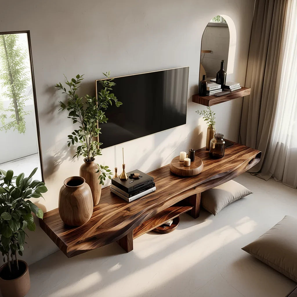 Live Edge Sculptural Wood Media Console - Organic Modern TV Stand - Rustira