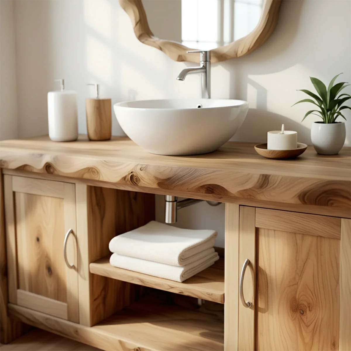 Live Edge Solid Wood Bathroom Vanity – Japandi Organic Minimalist - Rustira