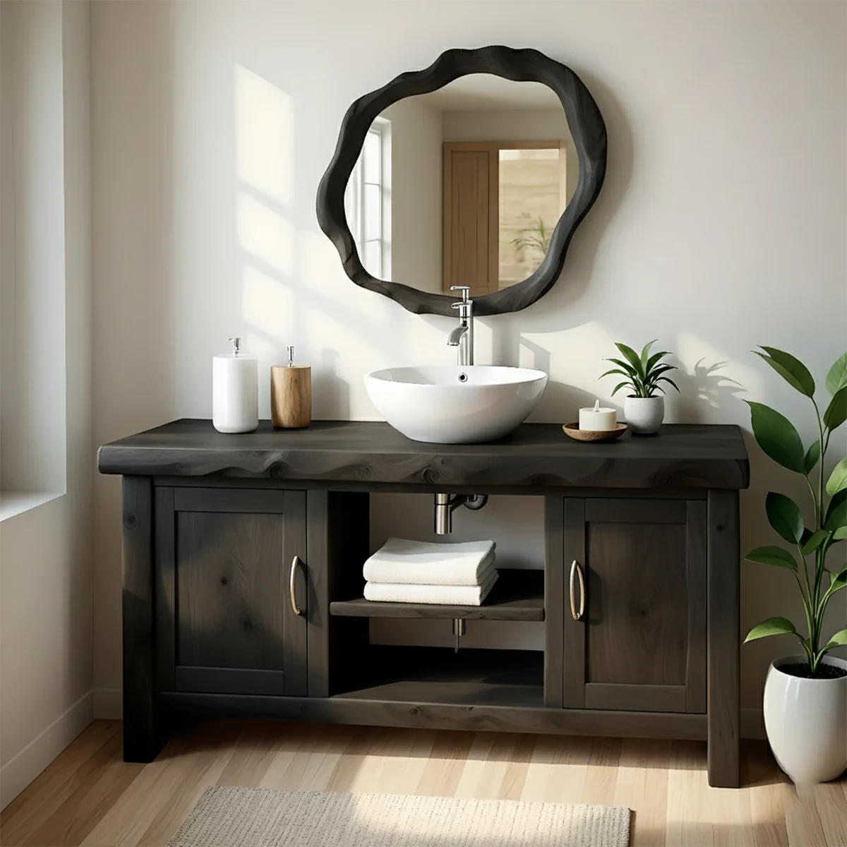 Live Edge Solid Wood Bathroom Vanity – Japandi Organic Minimalist - Rustira