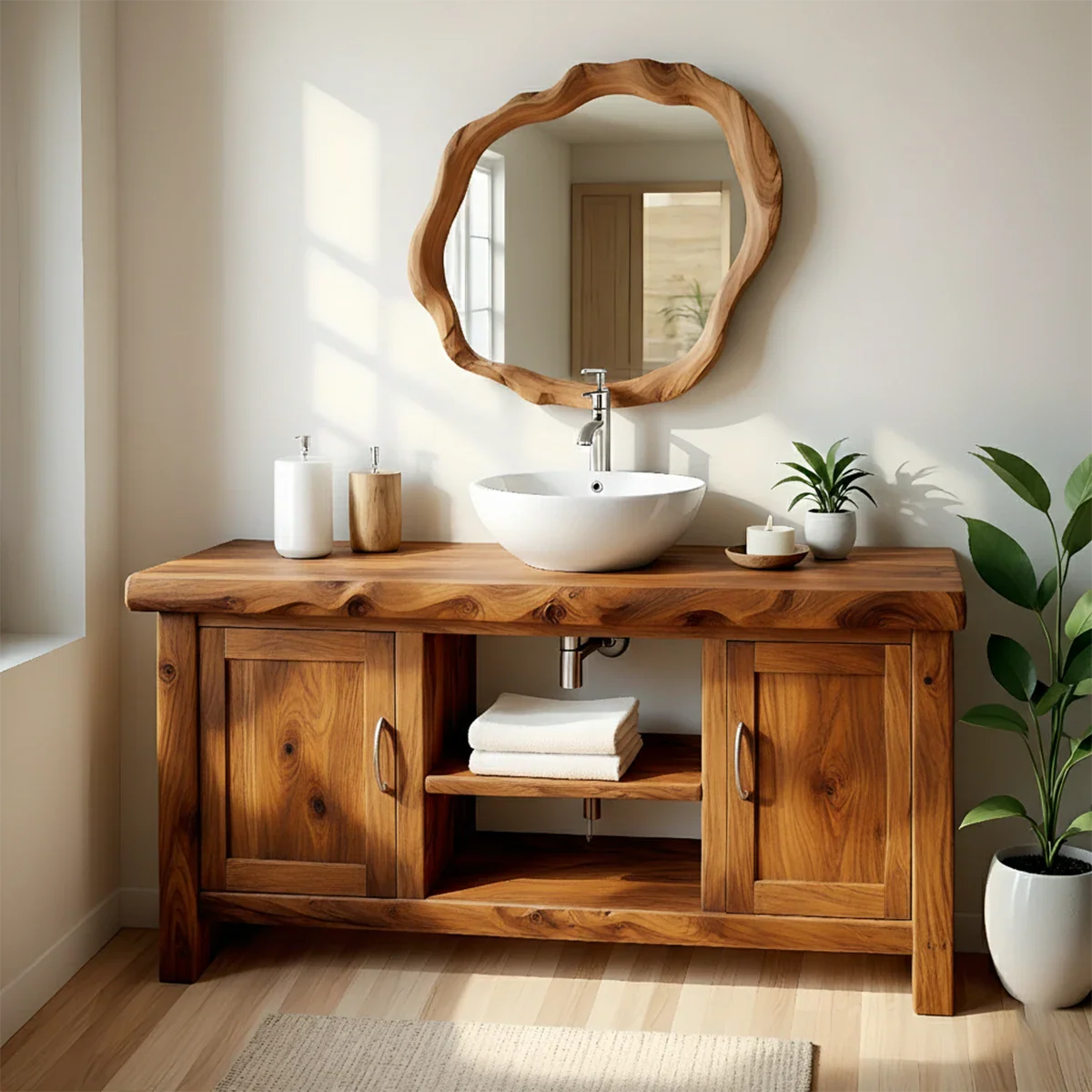 Live Edge Solid Wood Bathroom Vanity – Japandi Organic Minimalist - Rustira