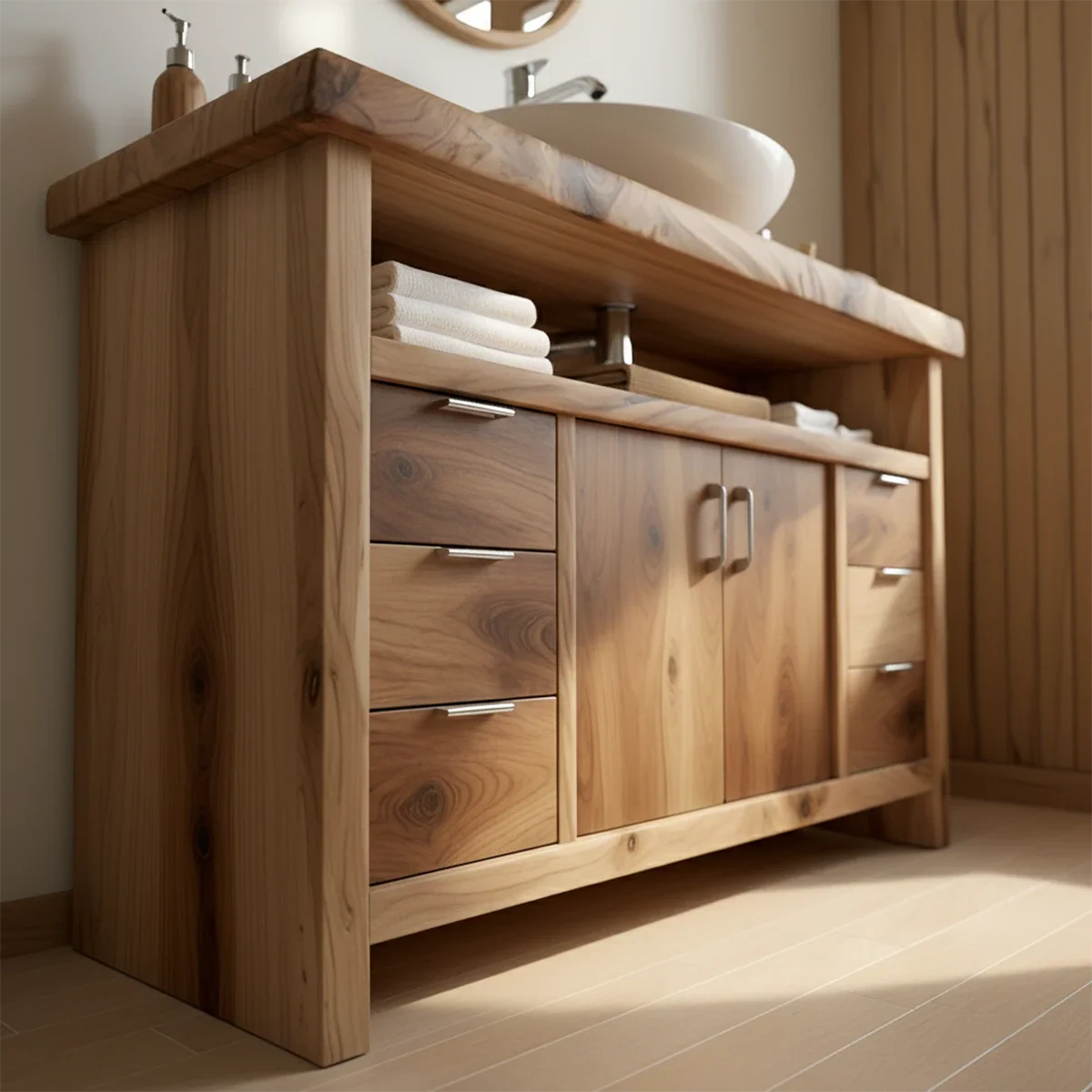 Live Edge Solid Wood Bathroom Vanity – Japandi Organic Design - Rustira