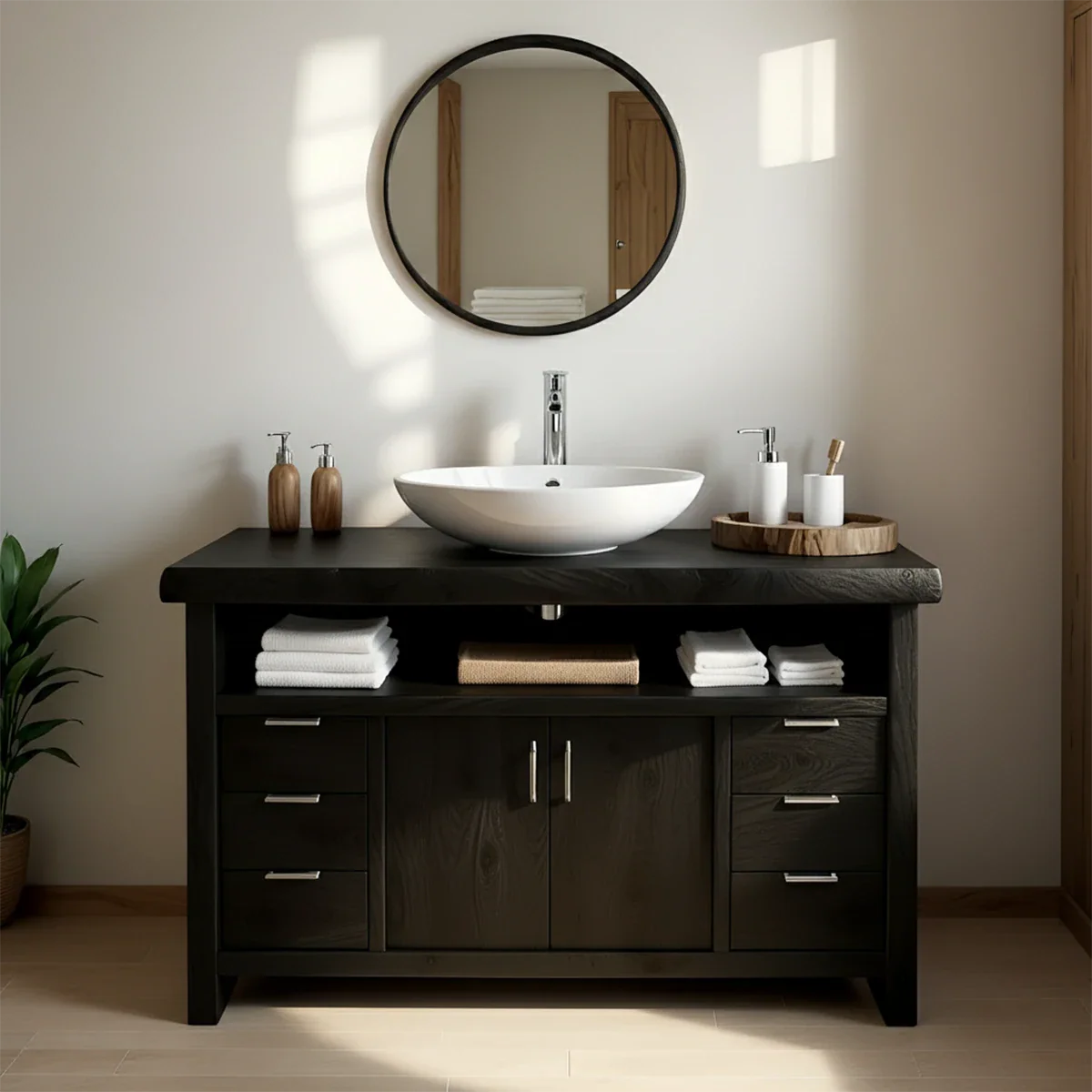 Live Edge Solid Wood Bathroom Vanity – Japandi Organic Design - Rustira