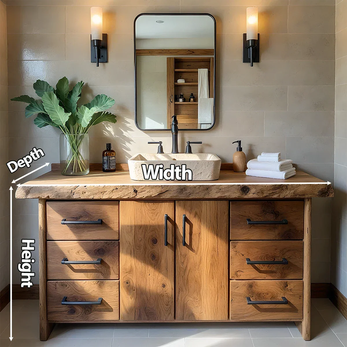 Live Edge Solid Wood Bathroom Vanity – Rustic Wabi-Sabi Cabinet - Rustira
