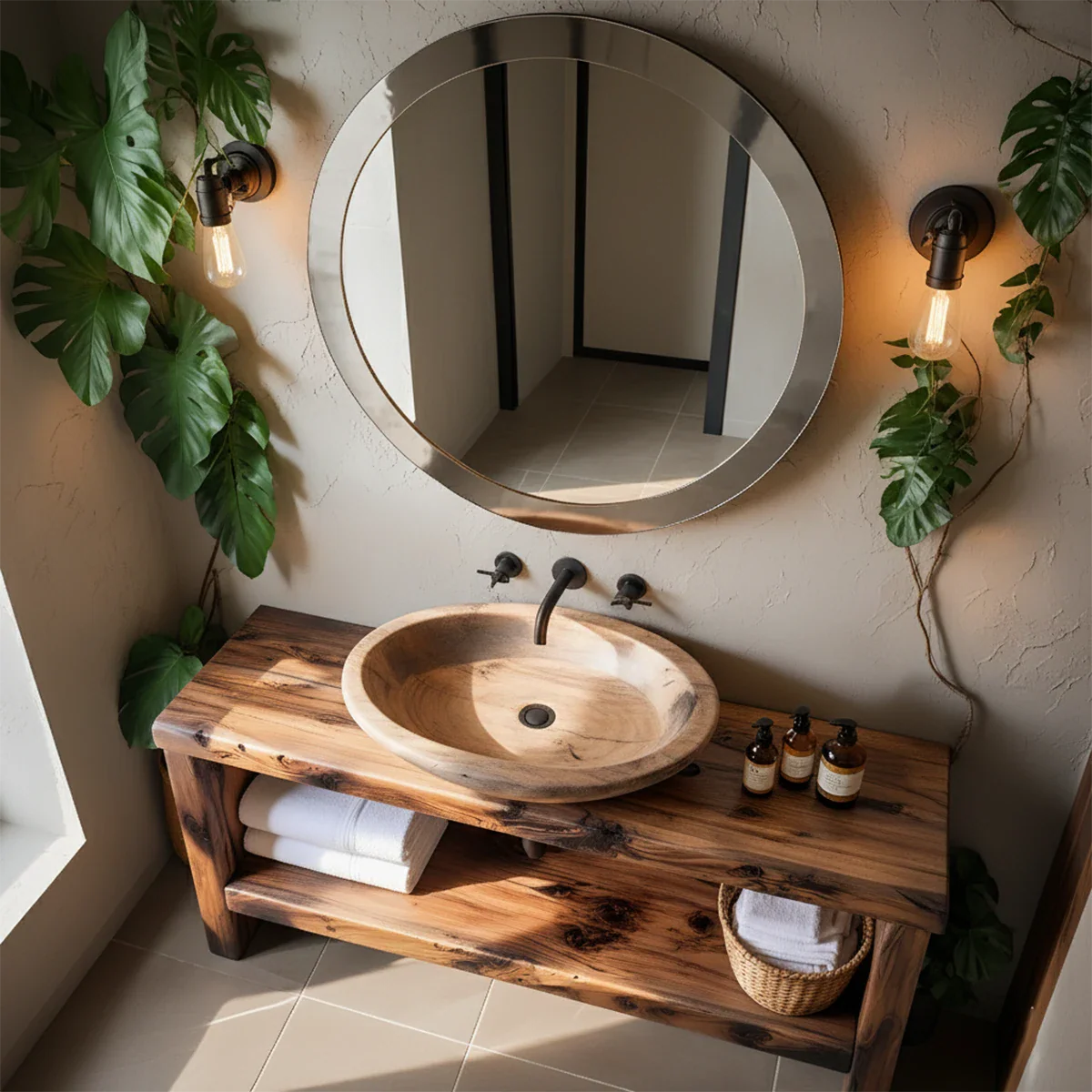 Organic Live-Edge Solid Wood Bathroom Vanity - Rustira