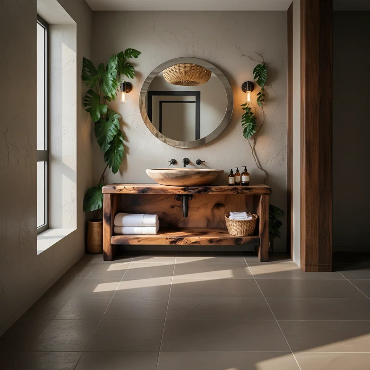Organic Live-Edge Solid Wood Bathroom Vanity - Rustira