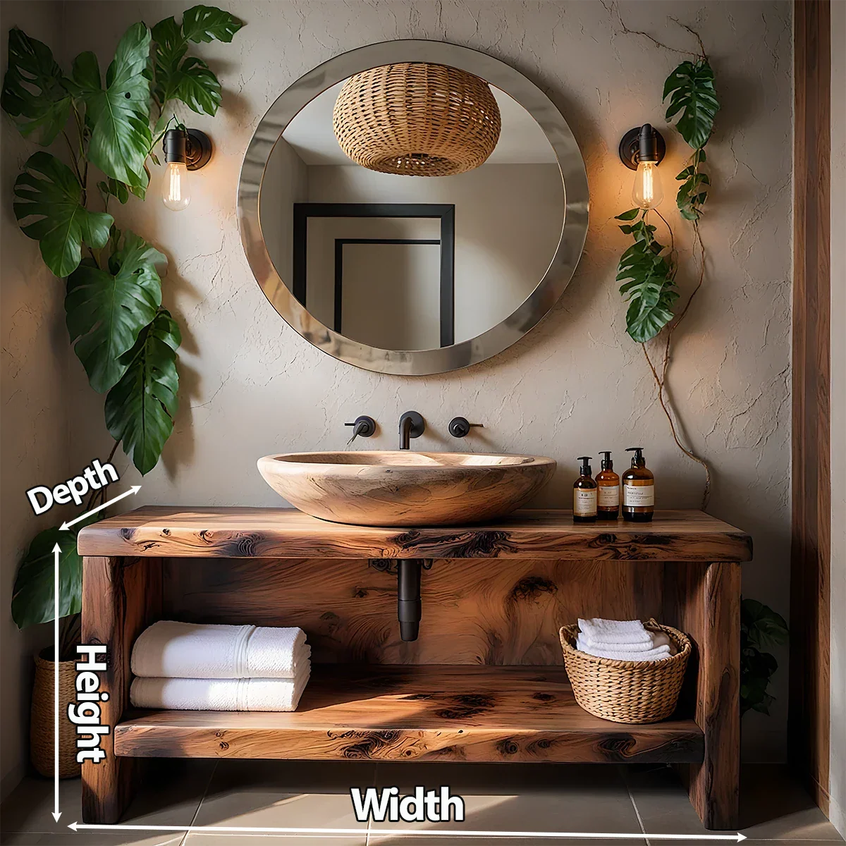 Organic Live-Edge Solid Wood Bathroom Vanity - Rustira