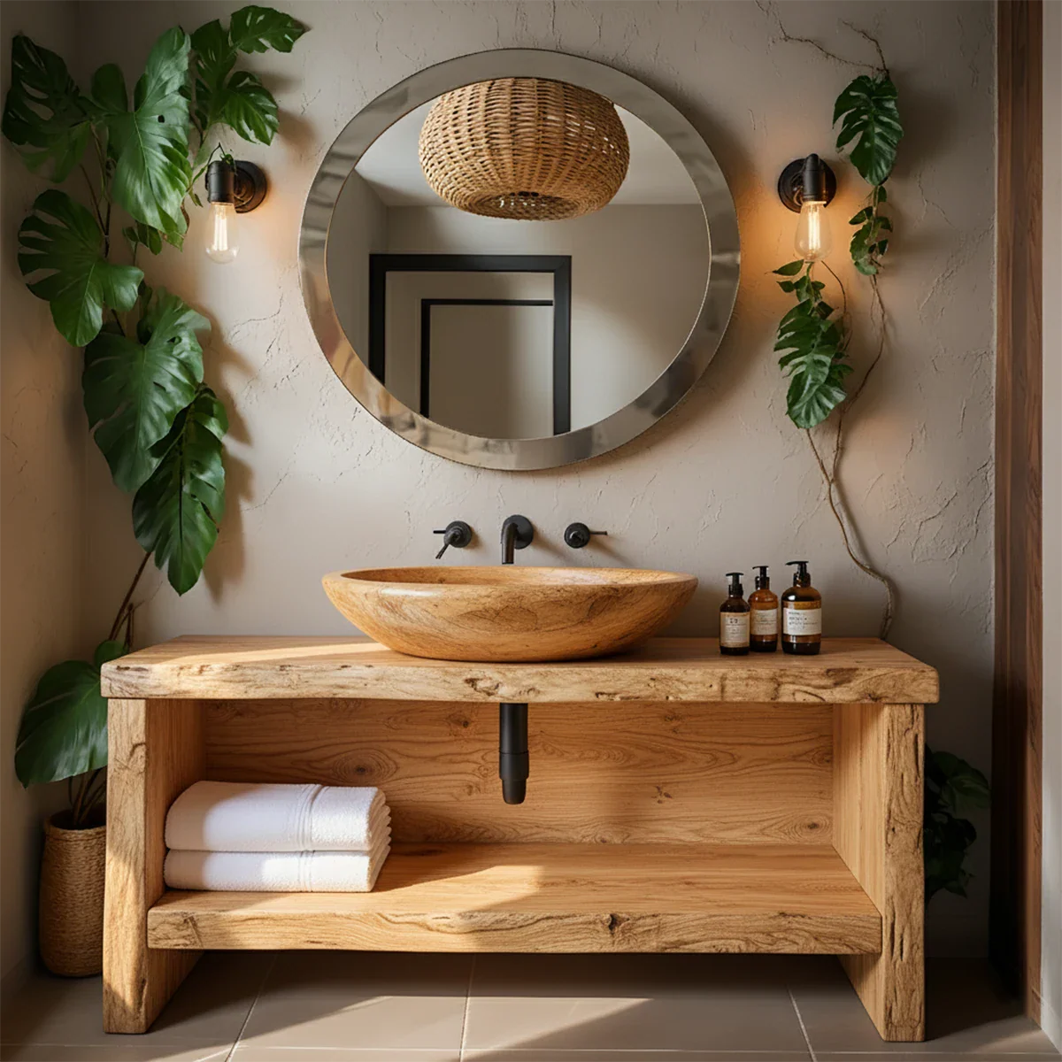Organic Live-Edge Solid Wood Bathroom Vanity - Rustira