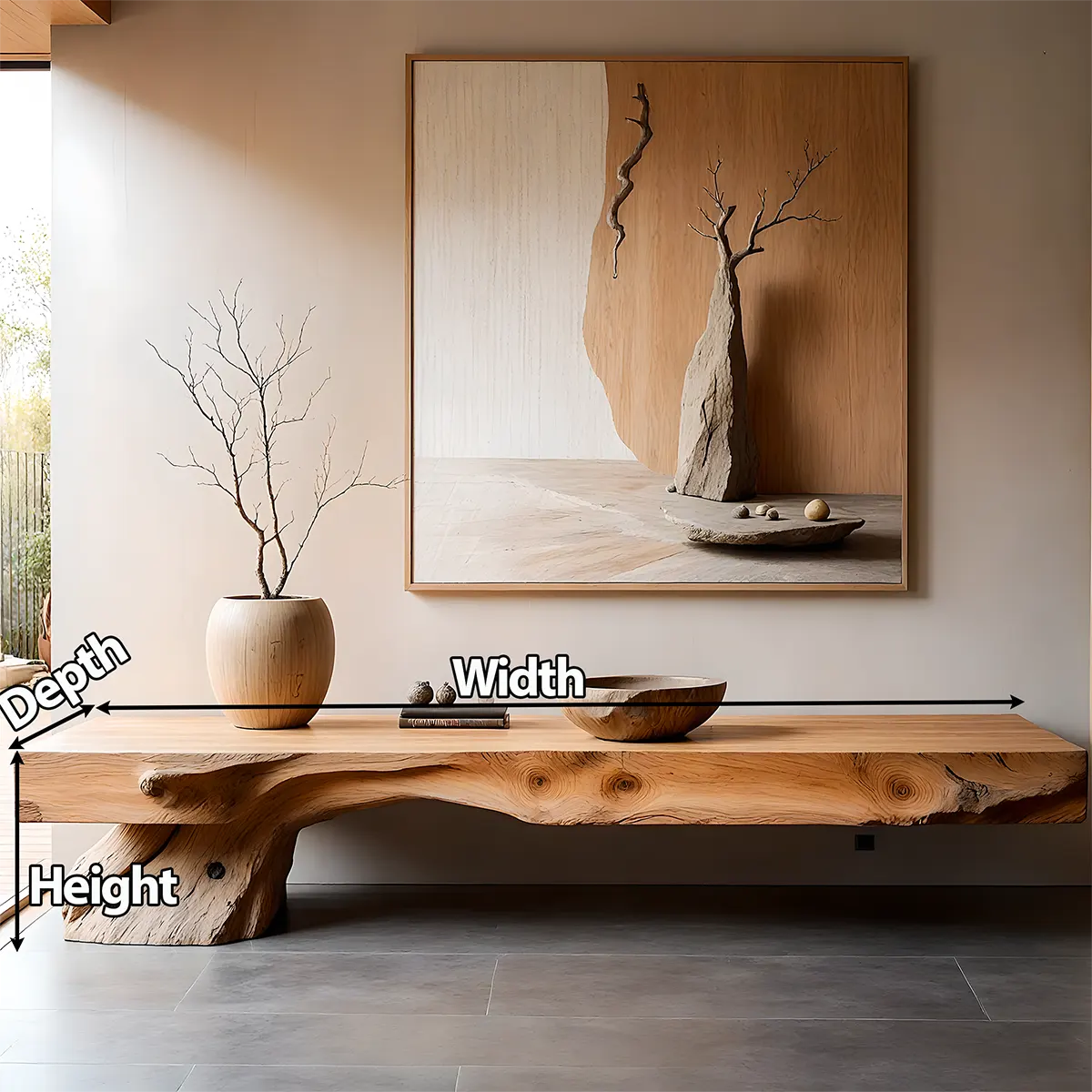 Live Edge Solid Wood TV Stand — Organic Zen Sculptural Base - Rustira