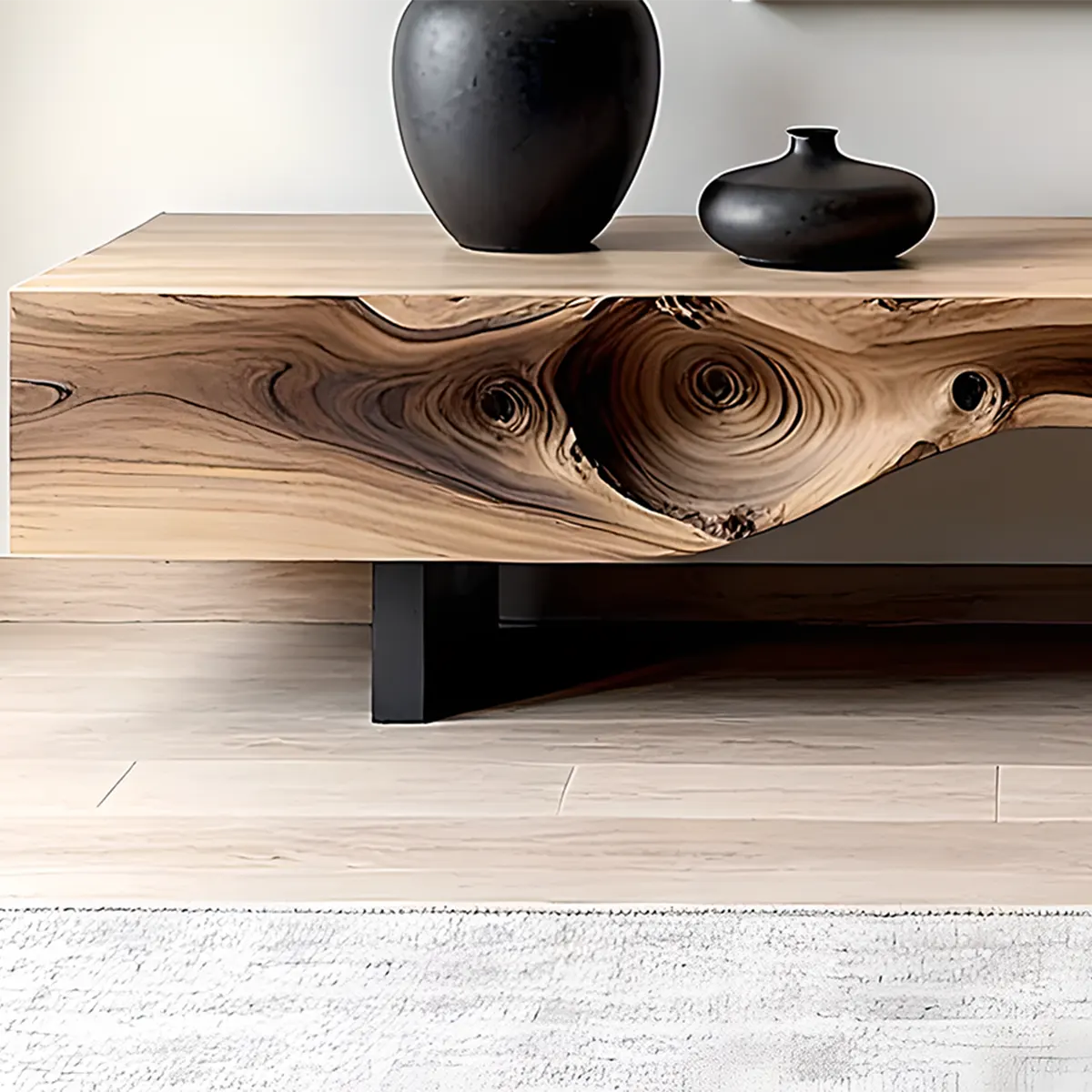 Live-Edge Solid Wood TV Stand — Sculpted Drift Form - Rustira