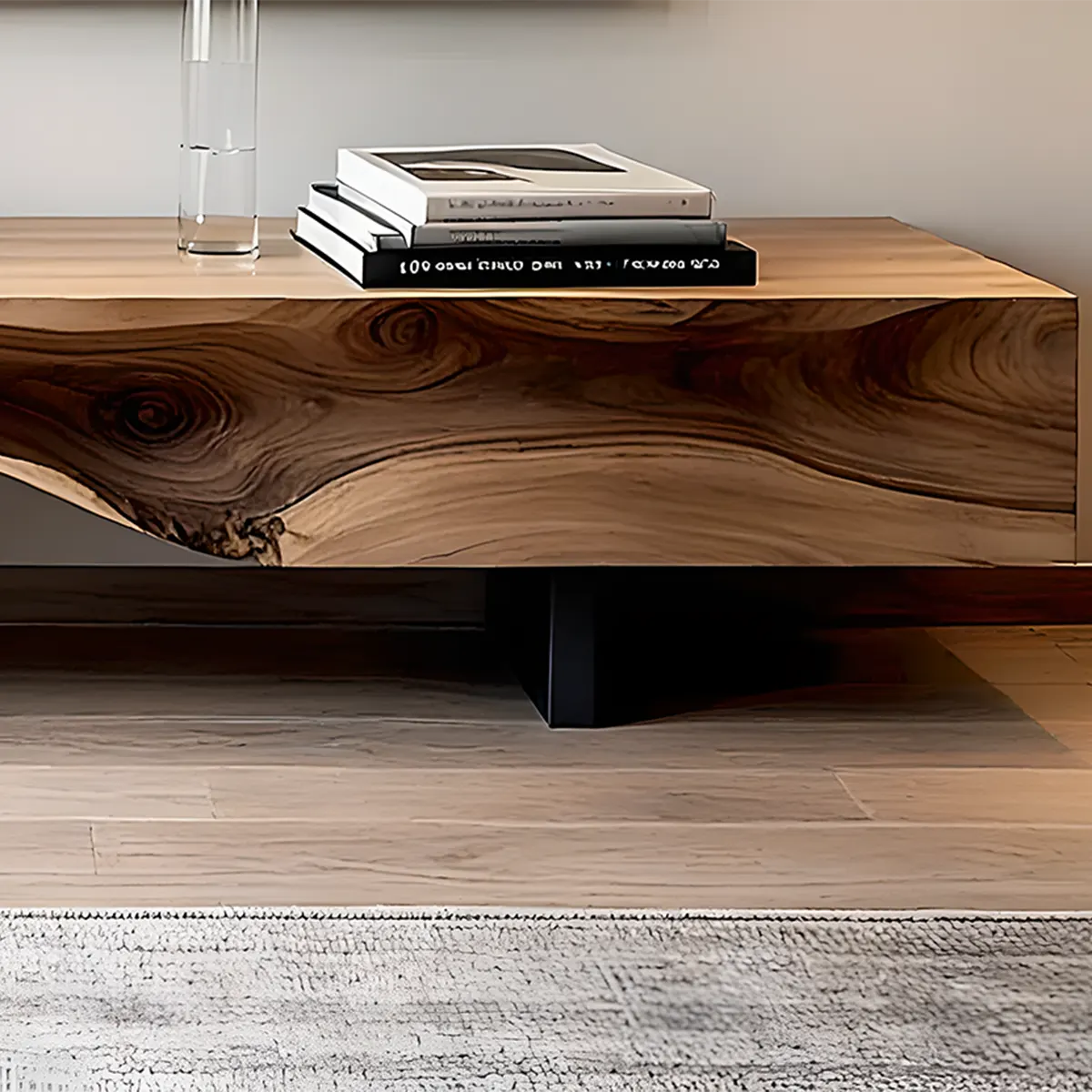 Live-Edge Solid Wood TV Stand — Sculpted Drift Form - Rustira