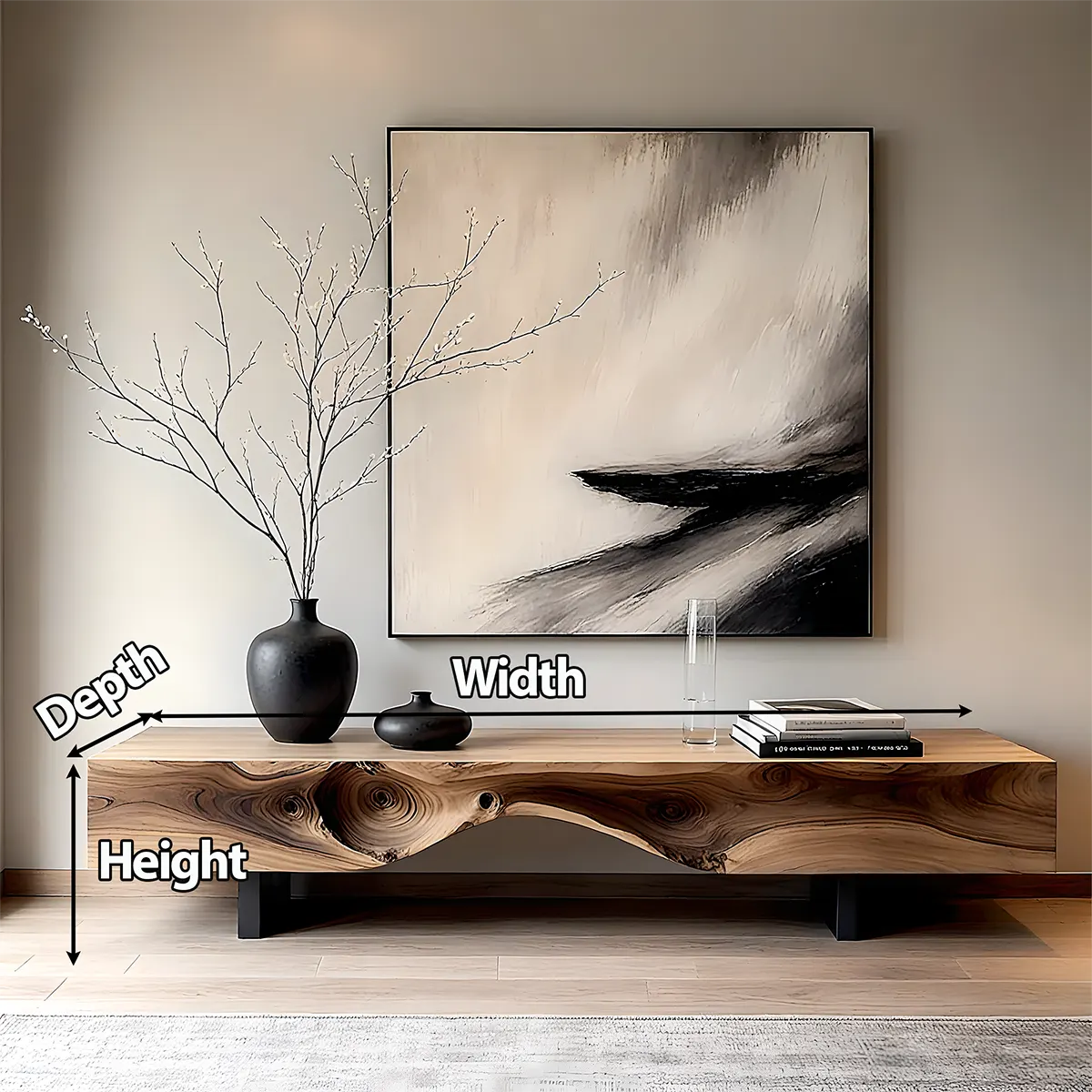 Live-Edge Solid Wood TV Stand — Sculpted Drift Form - Rustira