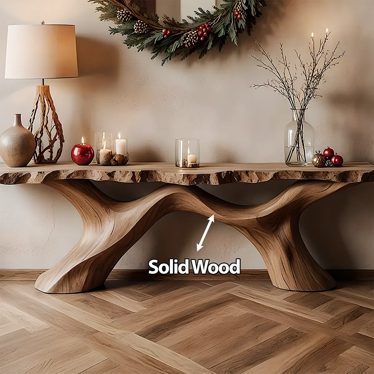 Live Edge Walnut Console Table – Handcrafted Wave Base - Rustira