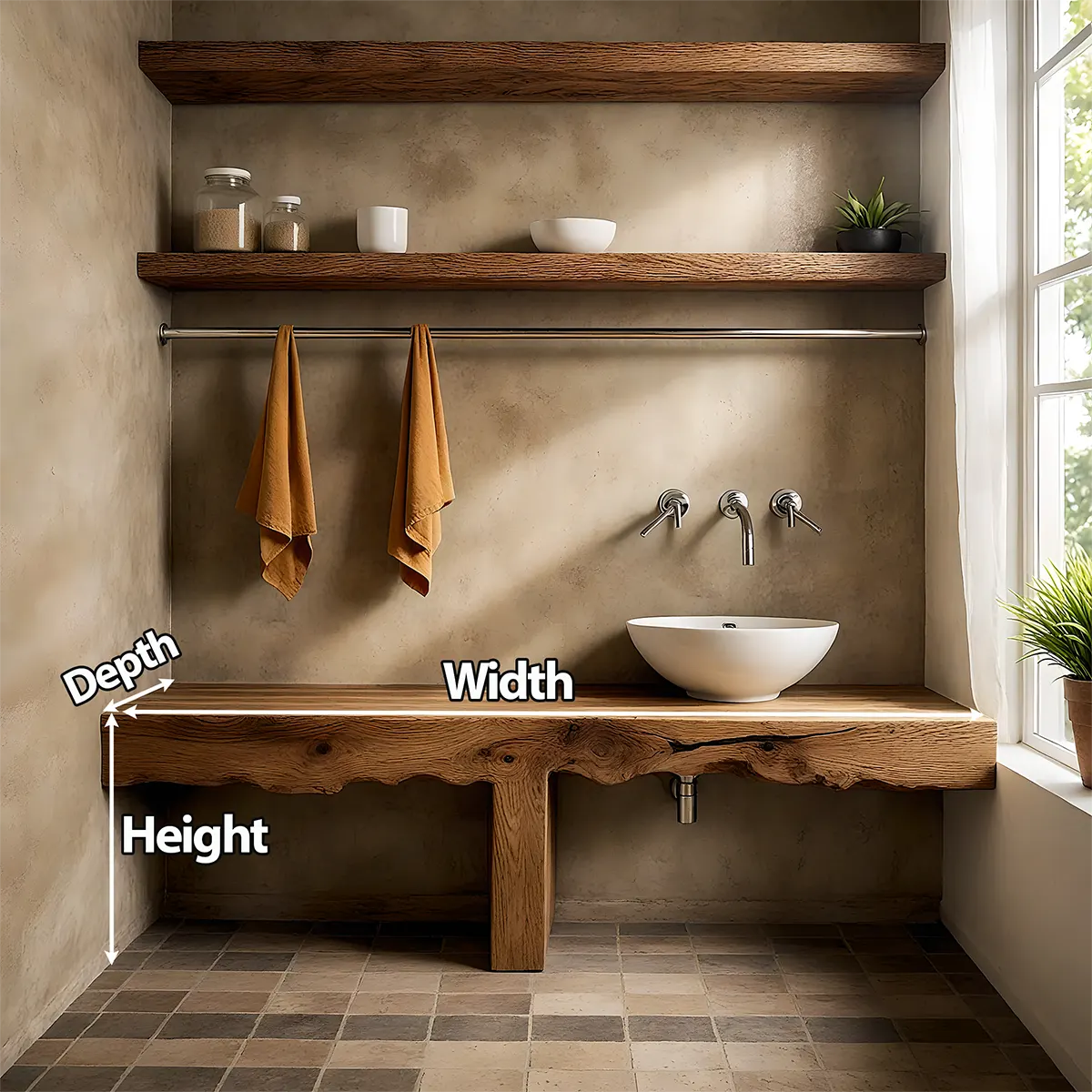 LiveEdge Solid Oak Vanity – Natural Spa Bathroom Design - Rustira