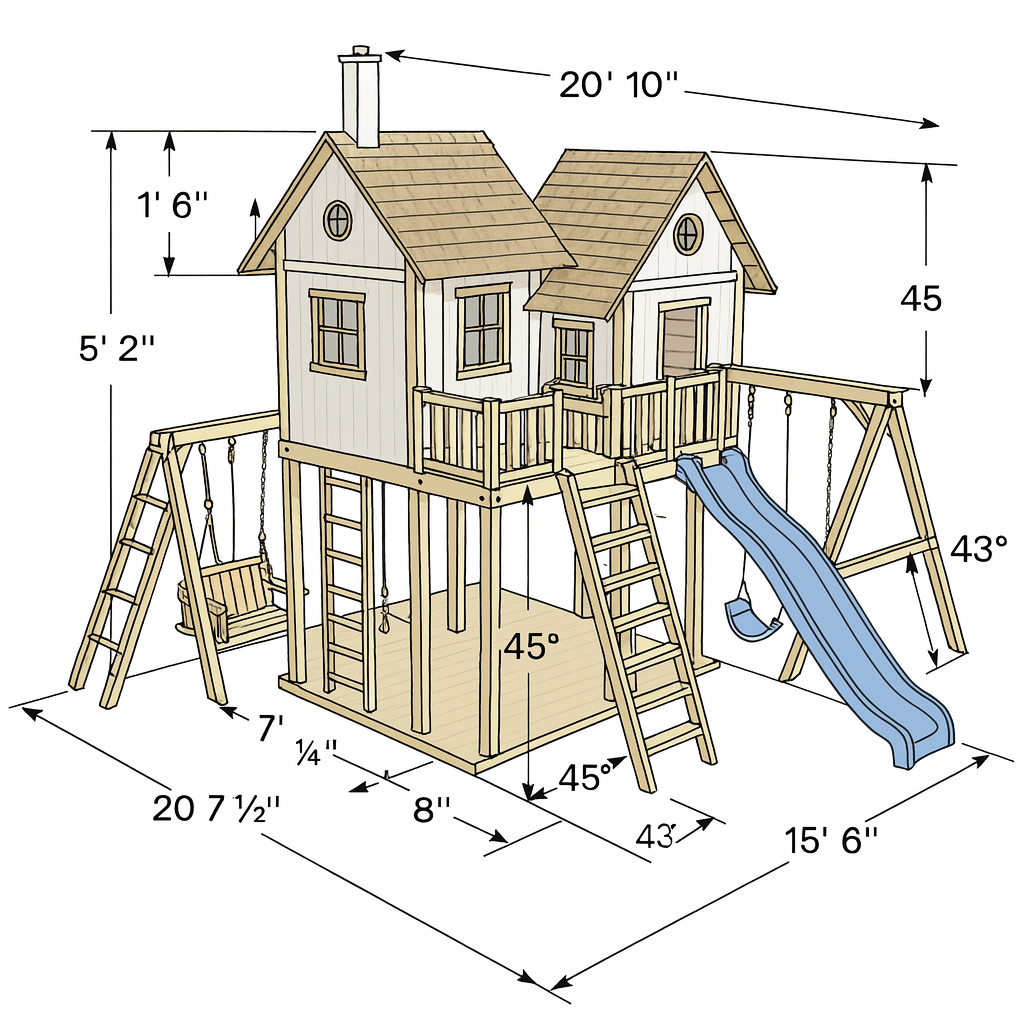 Premium Wooden Swing Set – Sturdy Backyard Playground with Slides & Swings