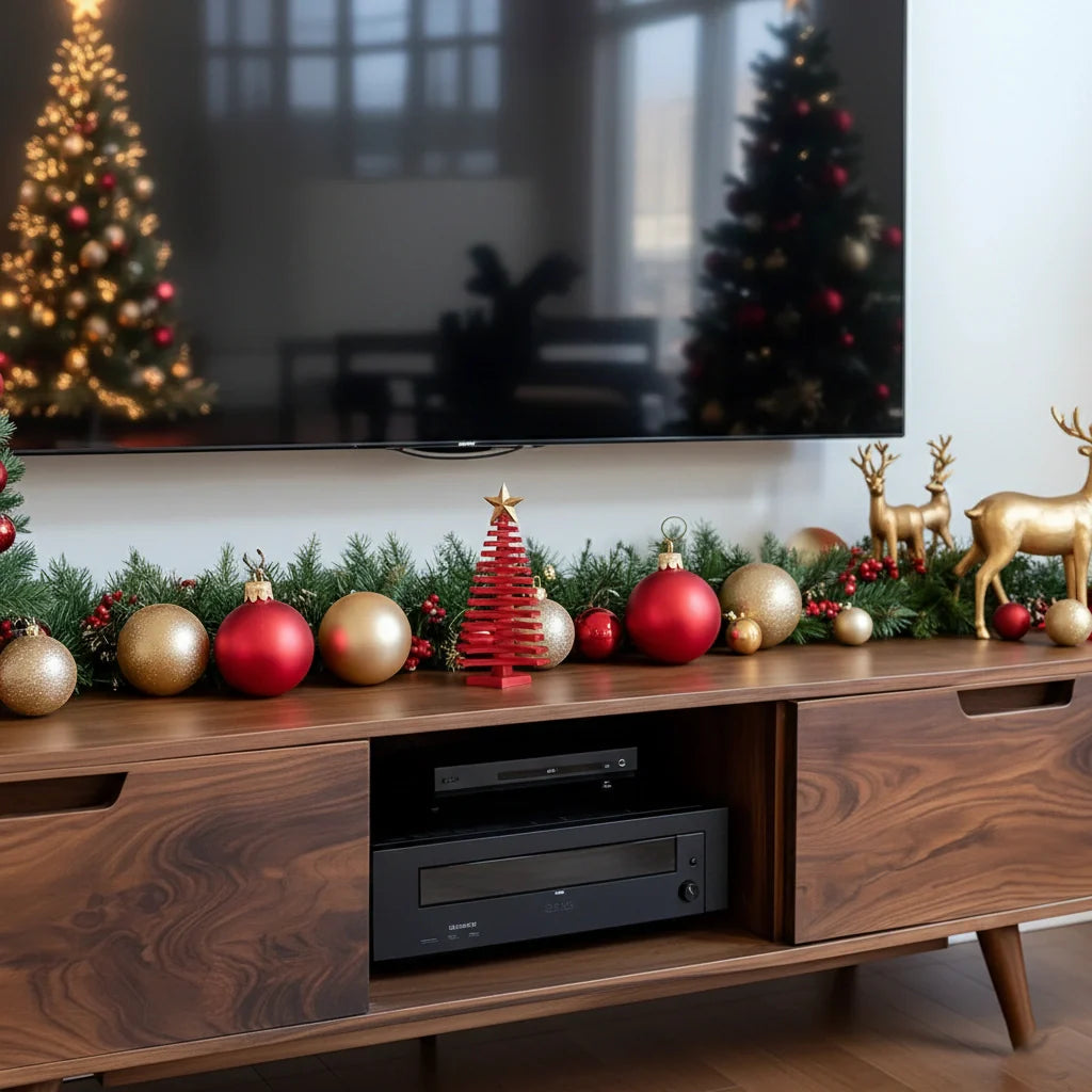Mid-Century Modern Solid Wood TV Stand with Clean Walnut Finish - Rustira