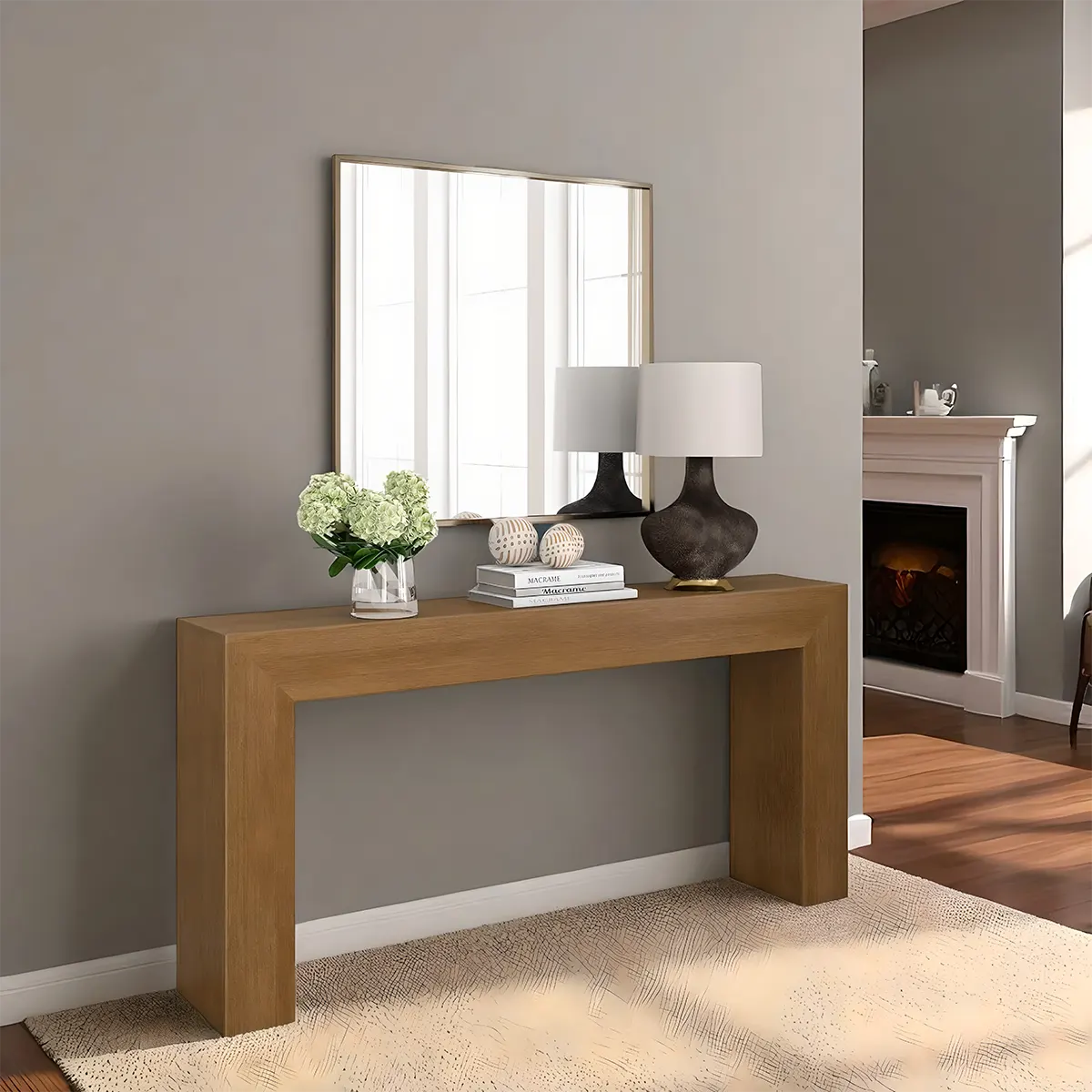 Minimalist Laminate Oak Modern Console Table