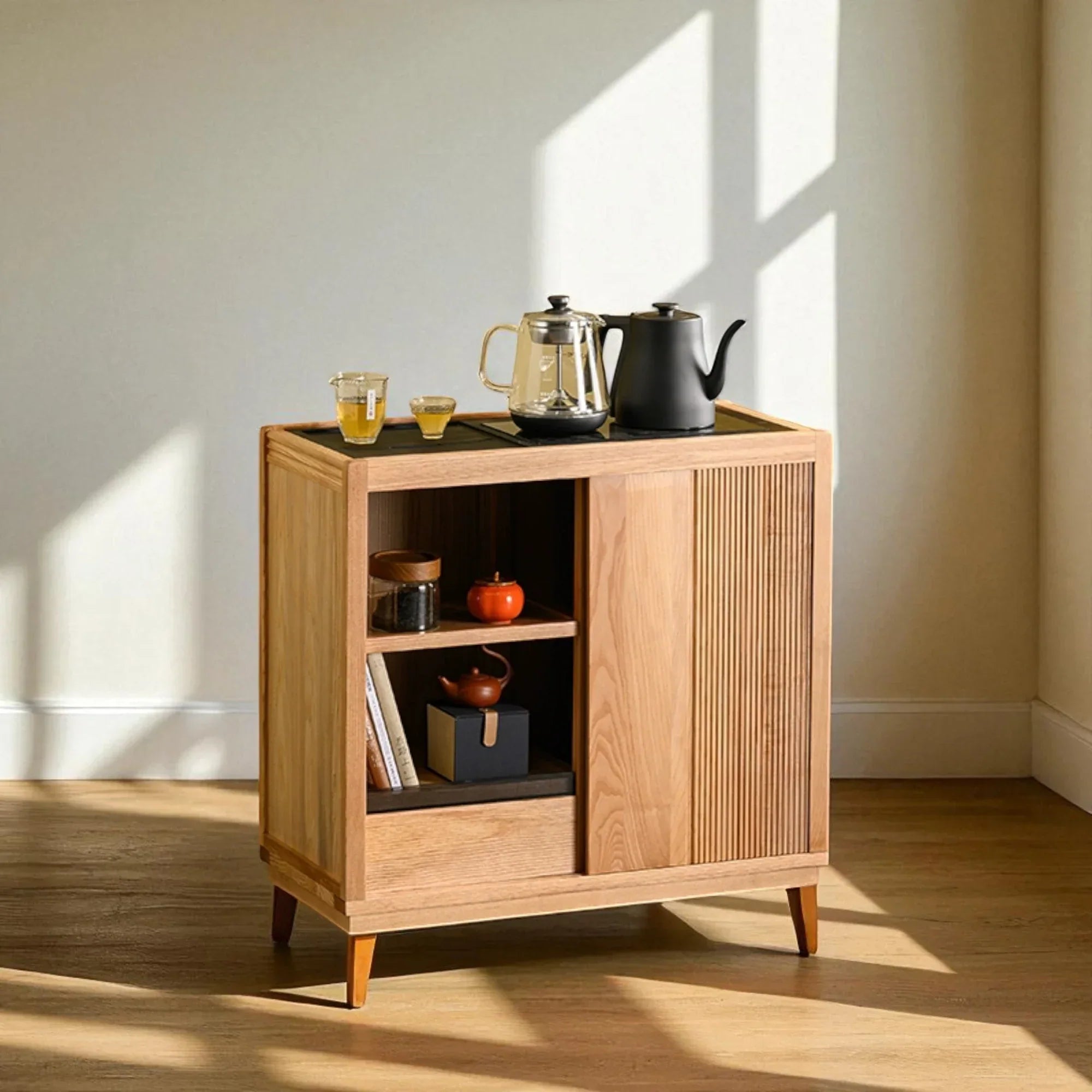 Minimalist Wooden Tea Cabinet – Solid Wood Storage Design - Rustira