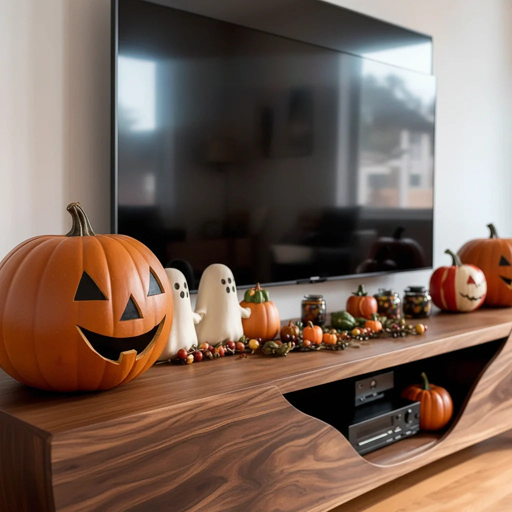Modern Carved Walnut TV Console With Organic Flowing Doors - Rustira