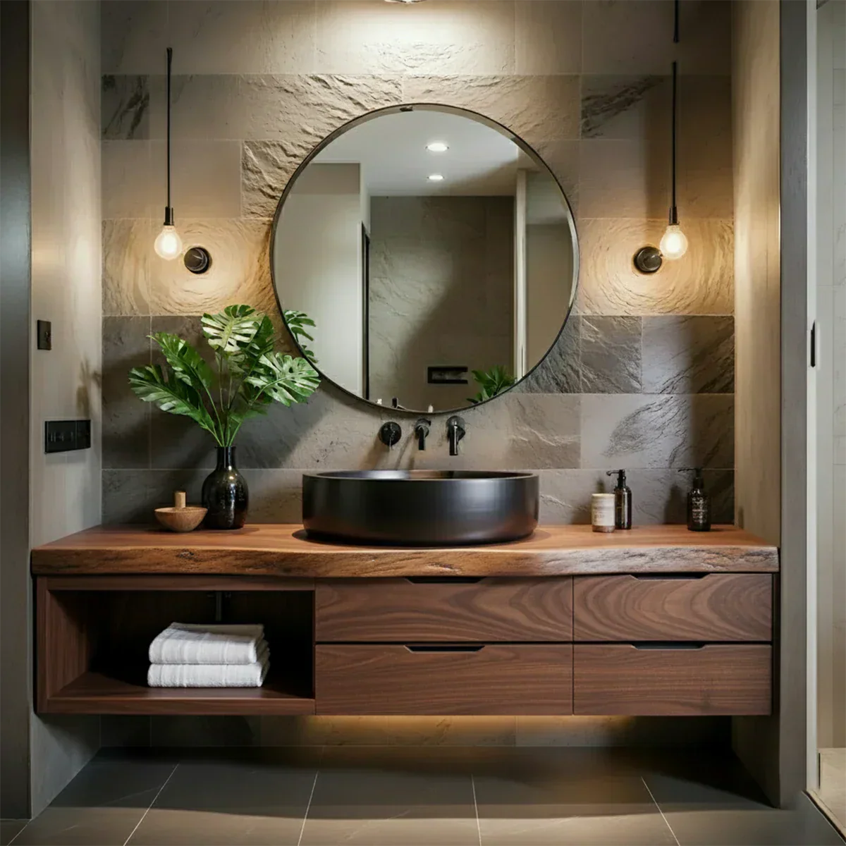 Modern Floating Natural Solid Wood Bathroom Vanity - Rustirawood