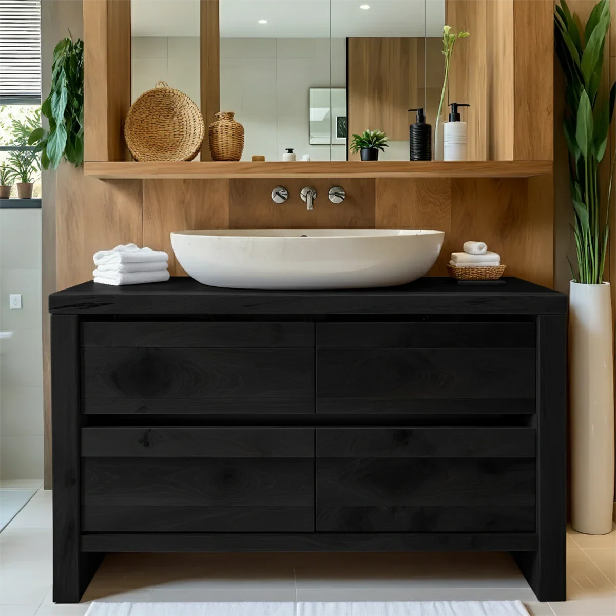 Modern Natural Solid Wood Vanity with Wide Grain Drawers - Rustira