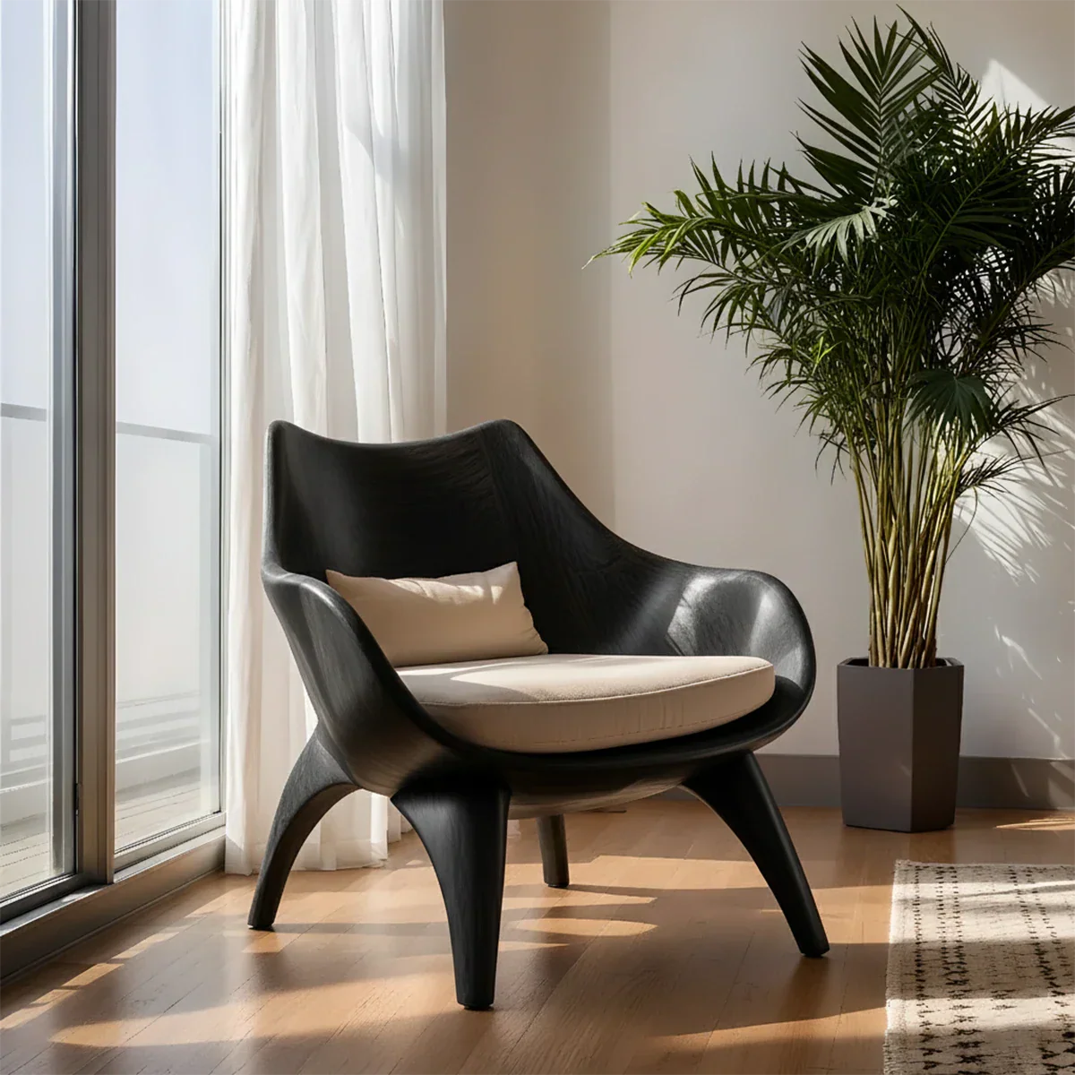 Modern Sculptural Natural Solid Wood Lounge Chair - Rustirawood