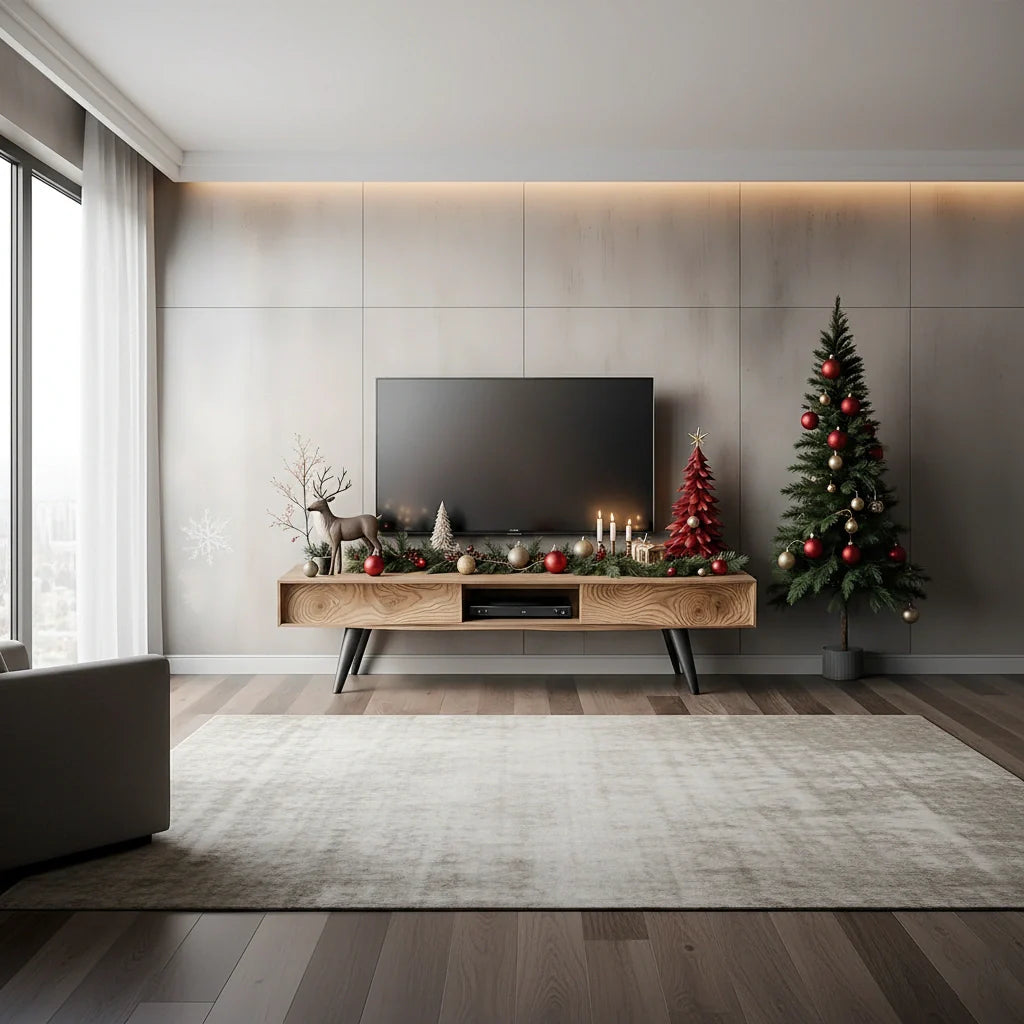 Modern Solid Wood TV Console with Minimalist Holiday Display Design - Rustira