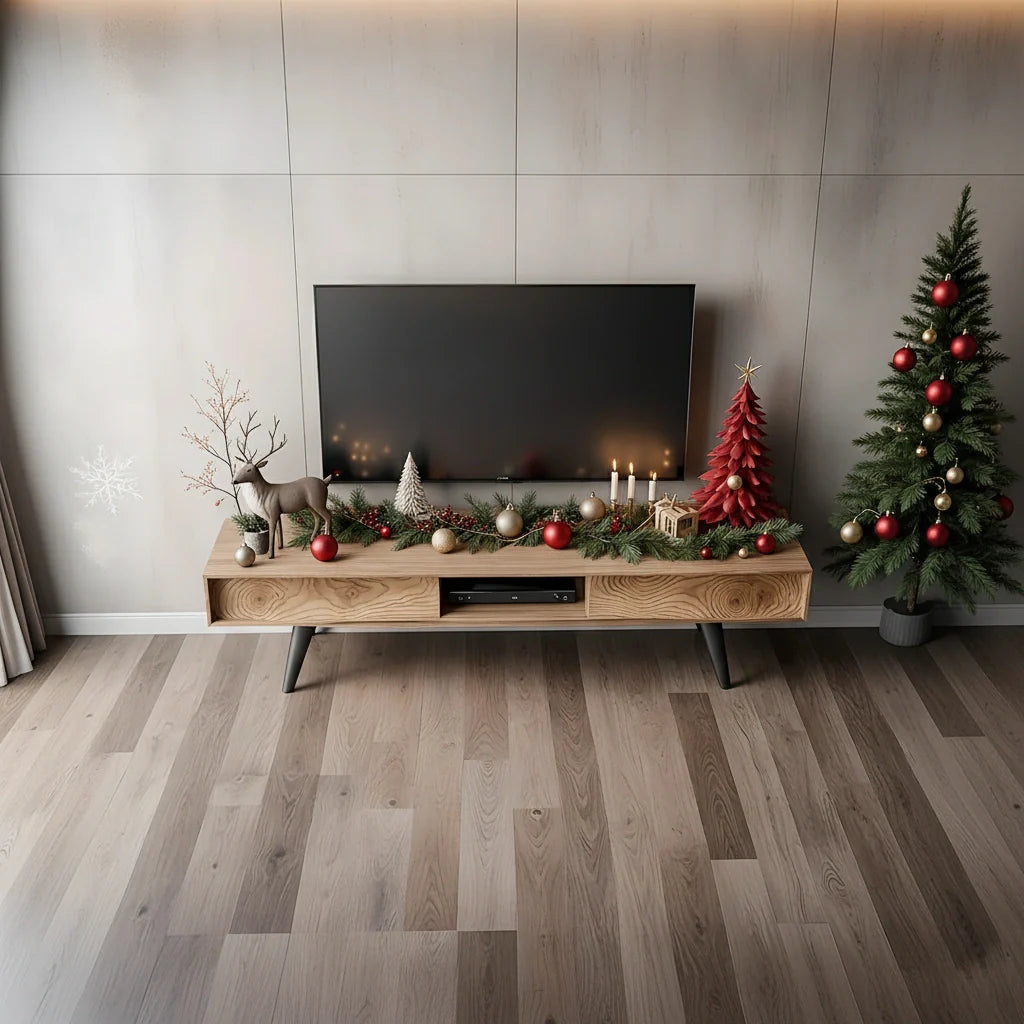 Modern Solid Wood TV Console with Minimalist Holiday Display Design - Rustira