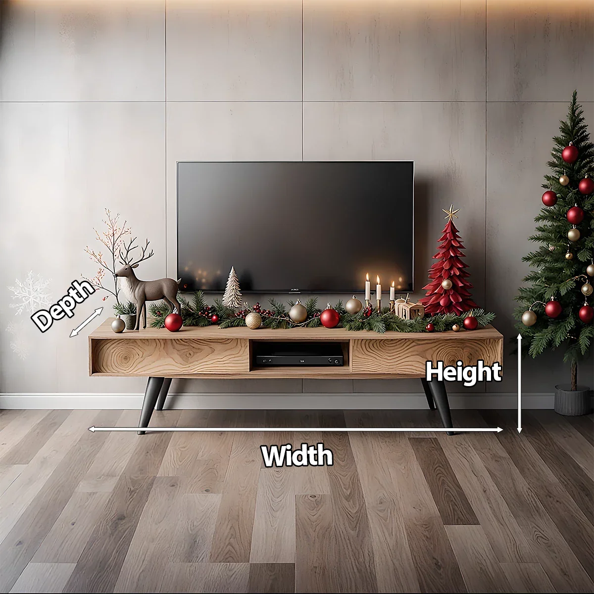 Modern Solid Wood TV Console with Minimalist Holiday Display Design - Rustira