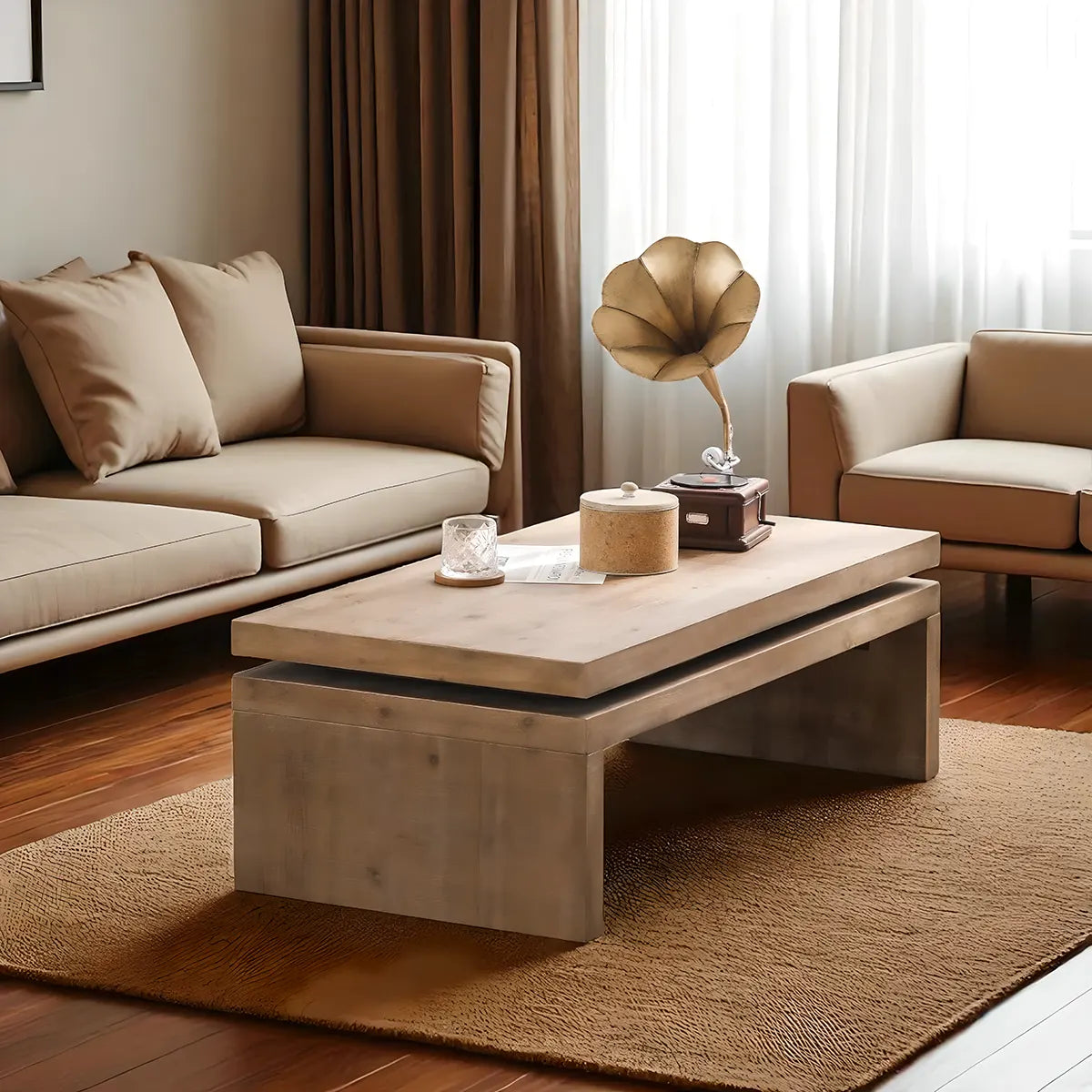 Modern Wooden Coffee Table 48” – Minimalist Design, Load Capacity 45kg