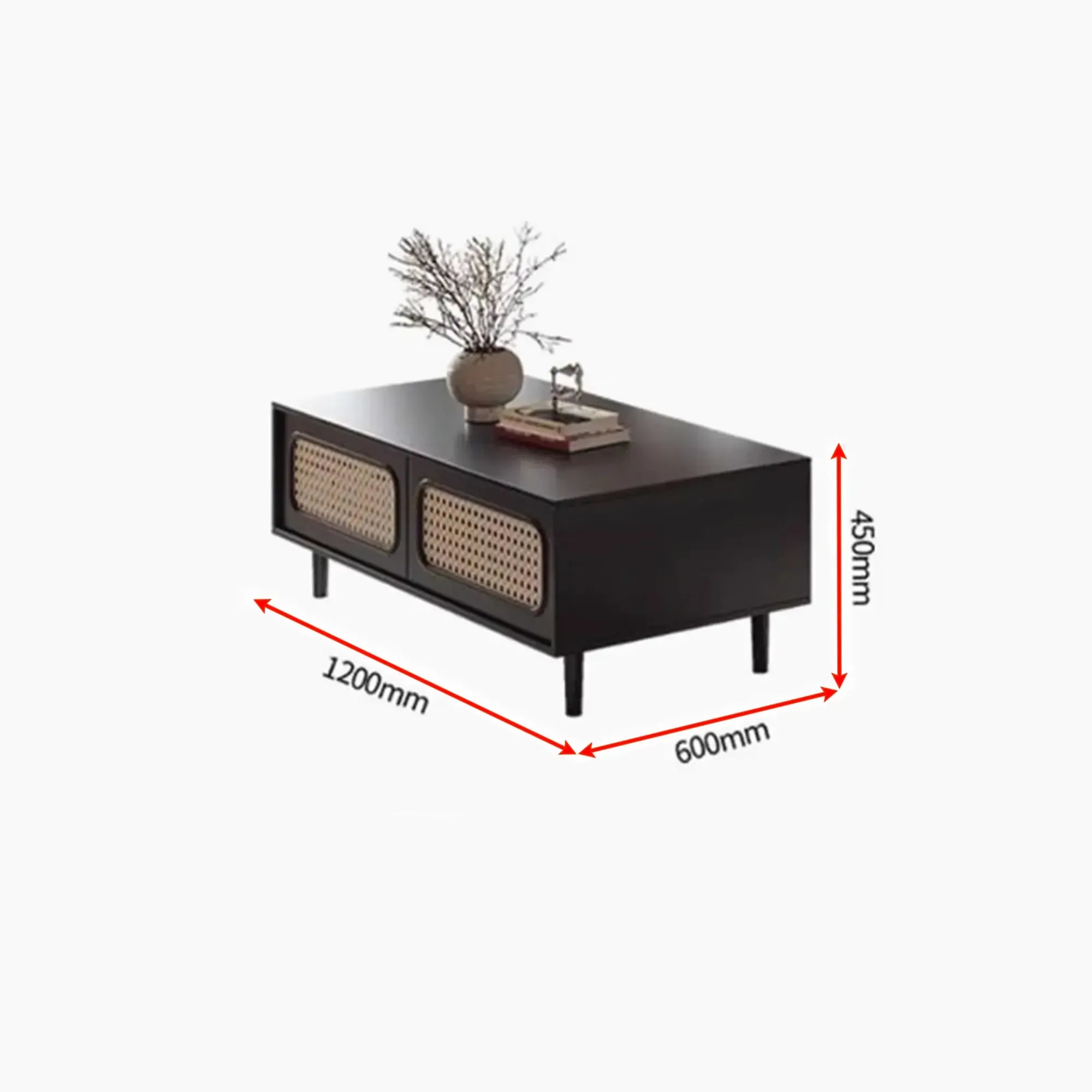 Modern, high-class solid wood TV shelf & tea table with rattan woven