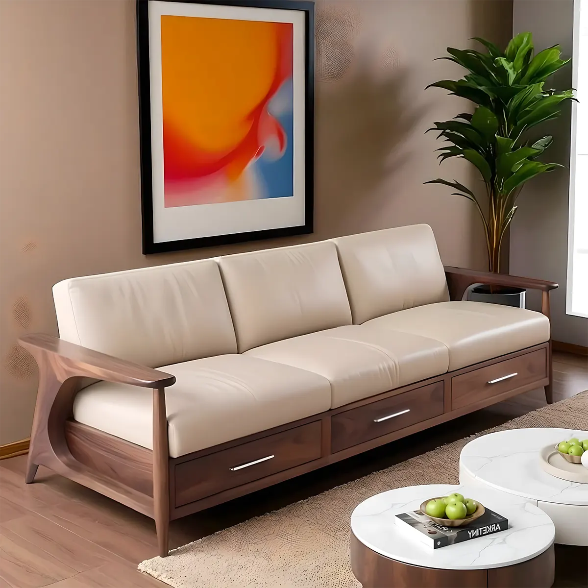 Modern style ash wood sofa – Luxurious natural wood grain frame