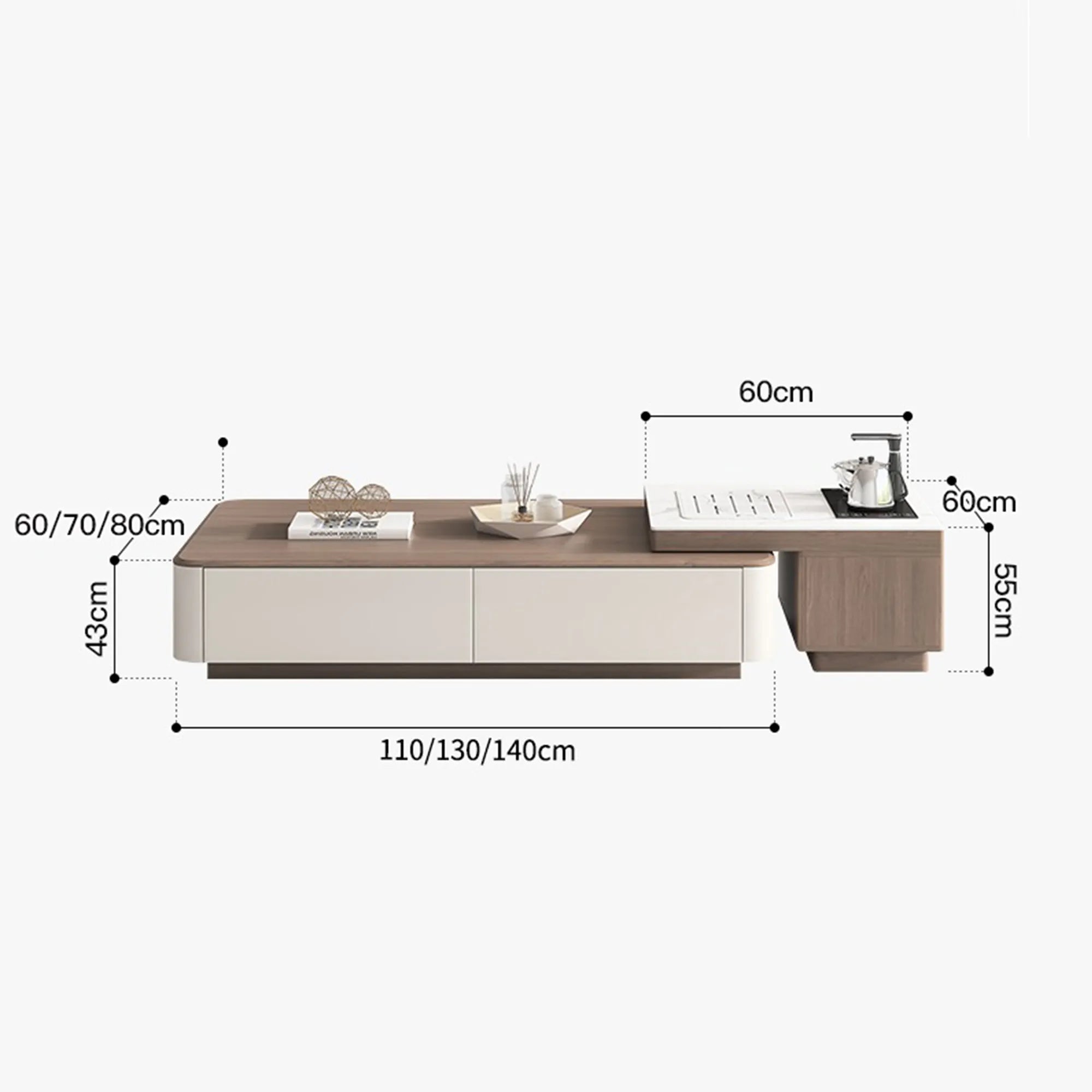 Modern wooden tea table and TV shelf with convenient drawers