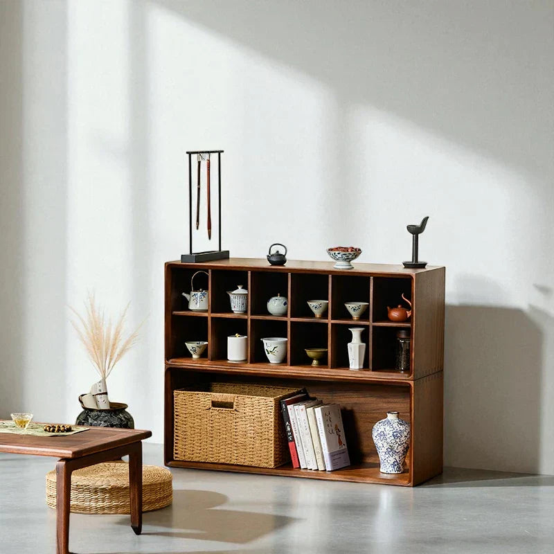 Multi-Compartment Wooden Tea Cabinet – Solid Wood Storage - Rustira