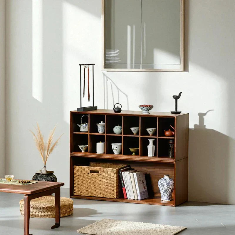 Multi-Compartment Wooden Tea Cabinet – Solid Wood Storage - Rustira