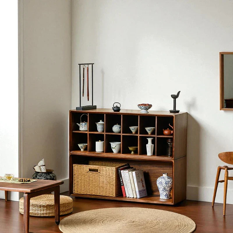 Multi-Compartment Wooden Tea Cabinet – Solid Wood Storage - Rustira