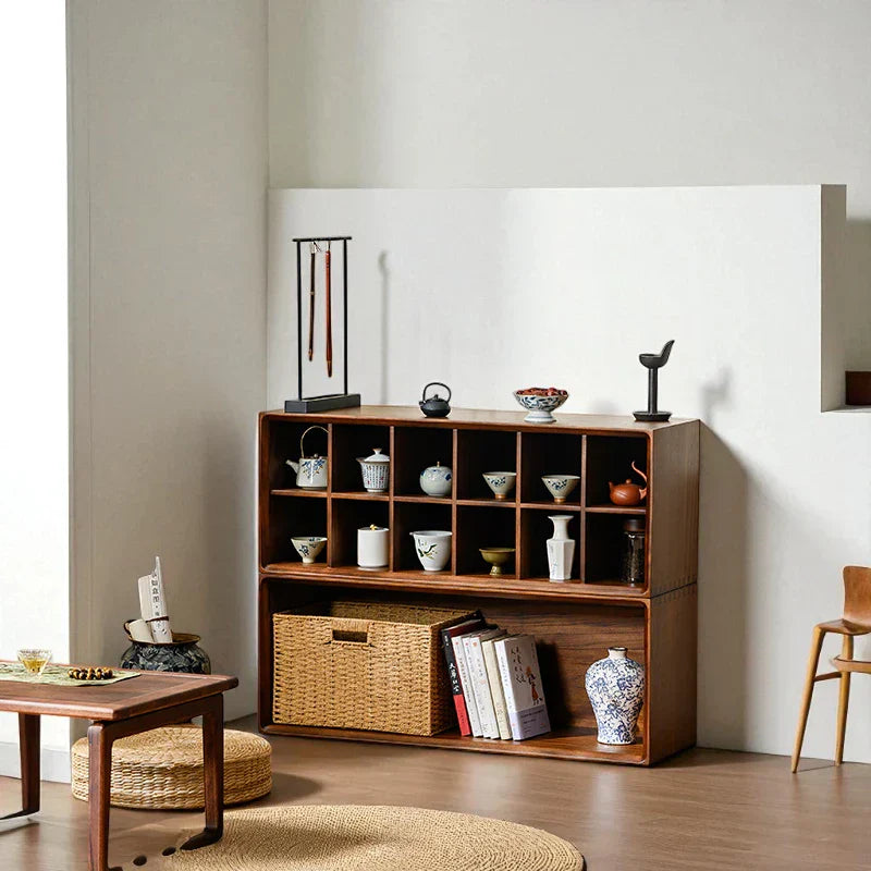 Multi-Compartment Wooden Tea Cabinet – Solid Wood Storage - Rustira