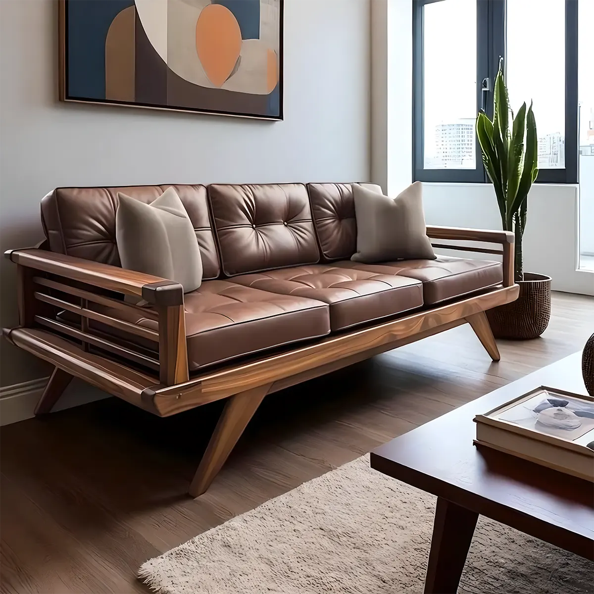 Natural Ash Wood Sofa - 3-seater Nordic Style Sofa Design