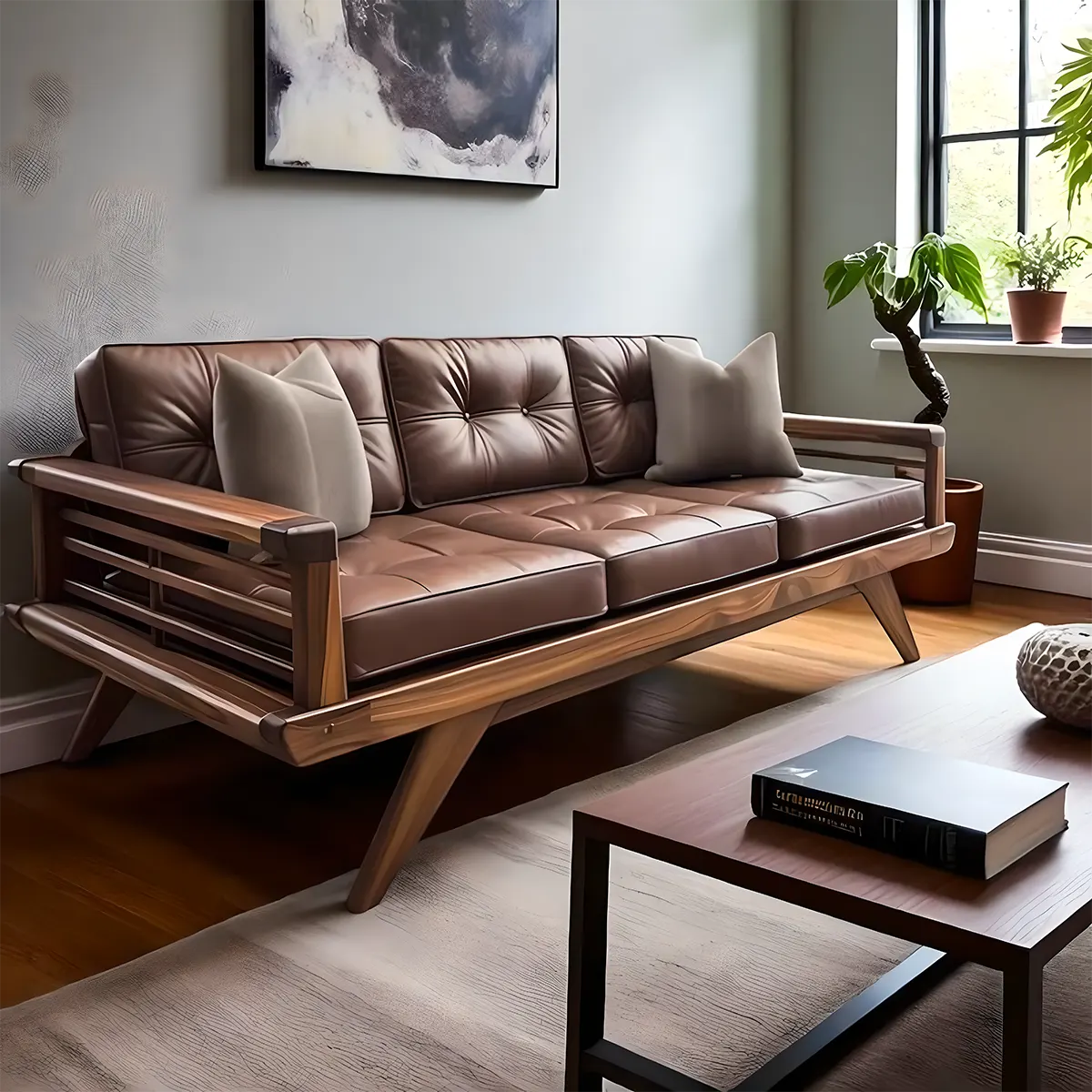 Natural Ash Wood Sofa - 3-seater Nordic Style Sofa Design