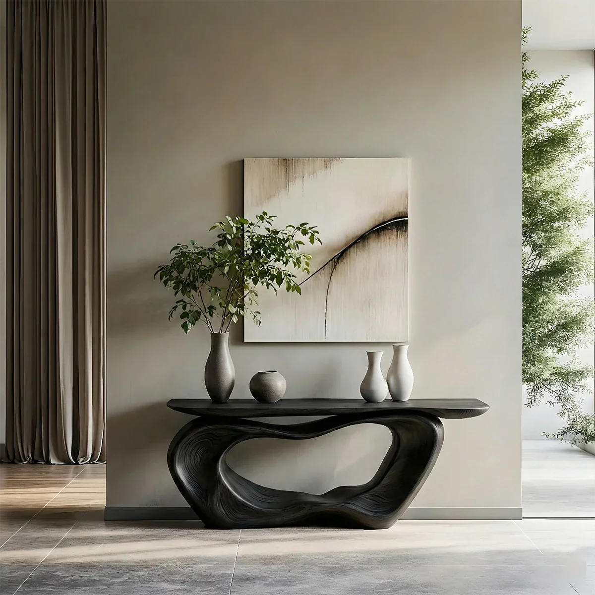 Natural Solid Wood Japandi Artistic Flow Console Table - Rustirawood