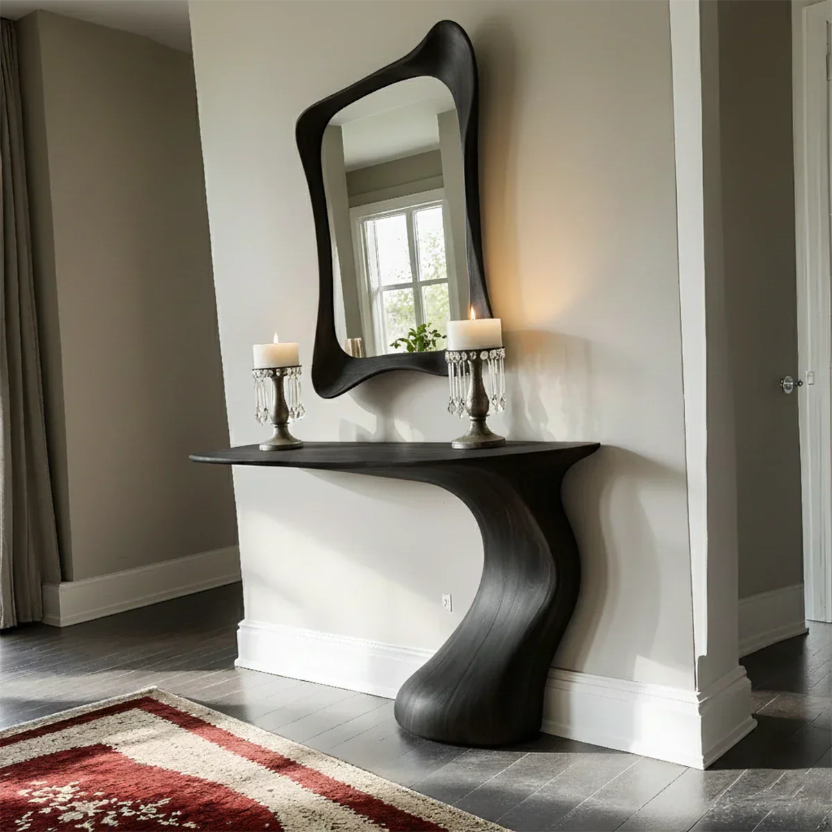 Natural Solid Wood Sculptural Console Table in Modern Wabi-Sabi Form - Rustirawood