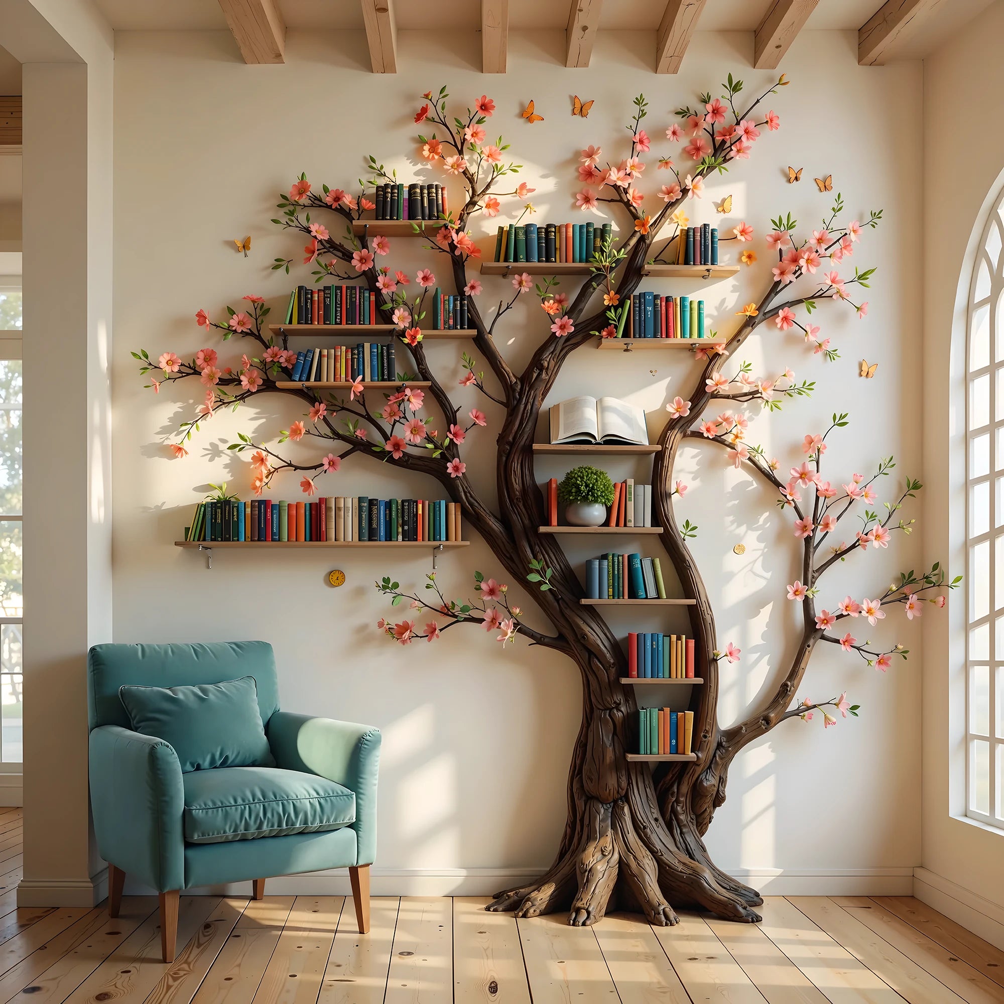 Natural Wood Book Tree Shelf – Stylish & Functional Storage .