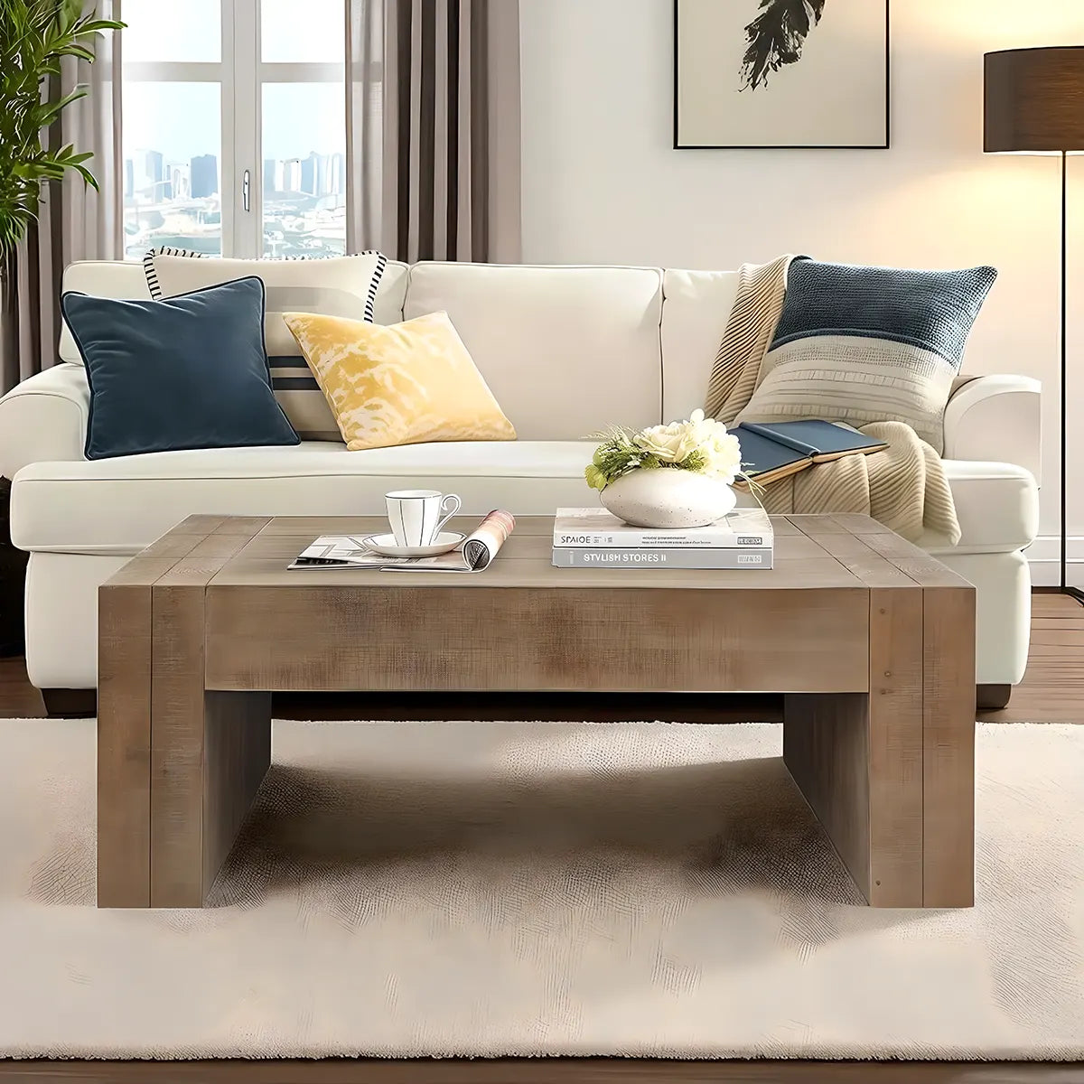 49″ Natural Wood Coffee Table – Minimalist Style, Holds up to 100lbs