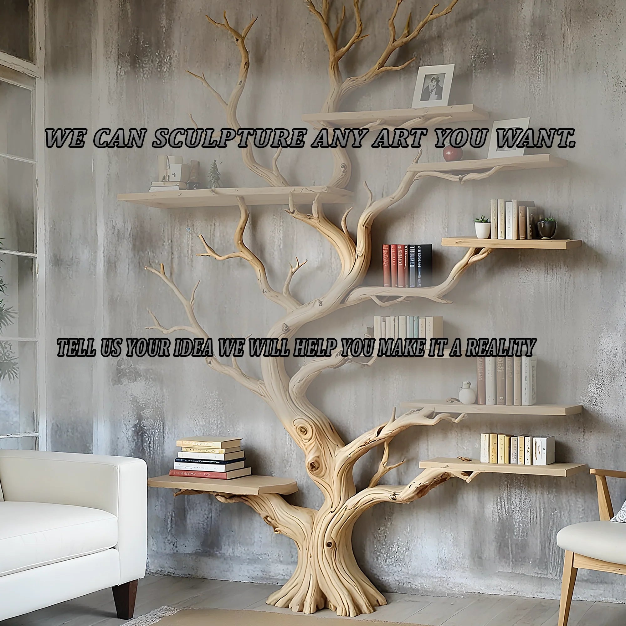 Natural Wood Tree Bookcase – Functional Art Shelf for Eco-Friendly Homes