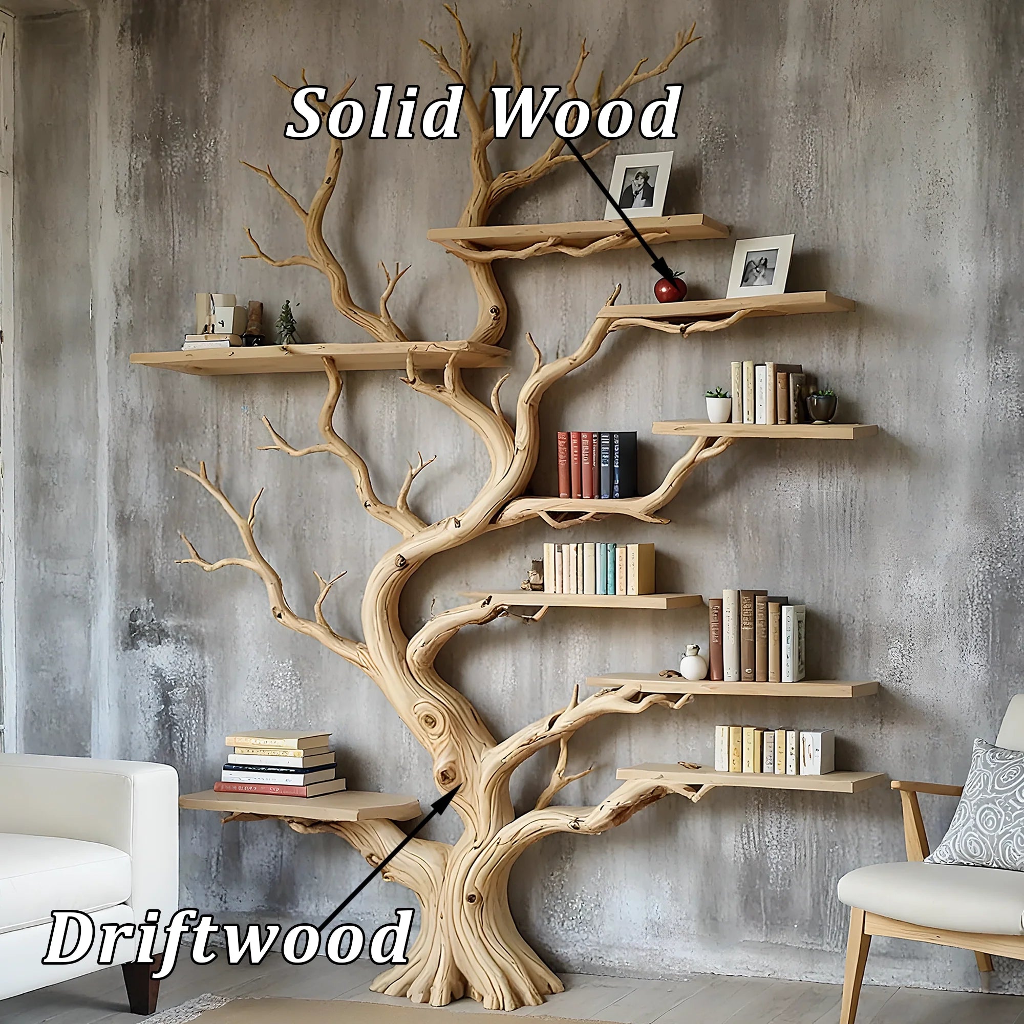 Natural Wood Tree Bookcase – Functional Art Shelf for Eco-Friendly Homes
