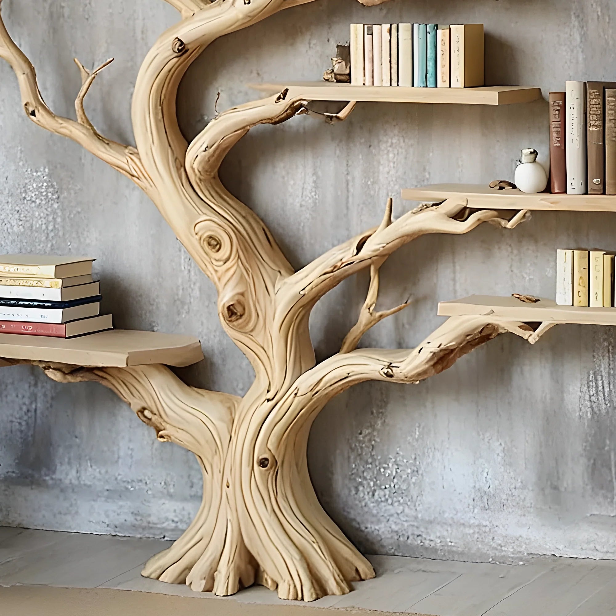 Natural Wood Tree Bookcase – Functional Art Shelf for Eco-Friendly Homes