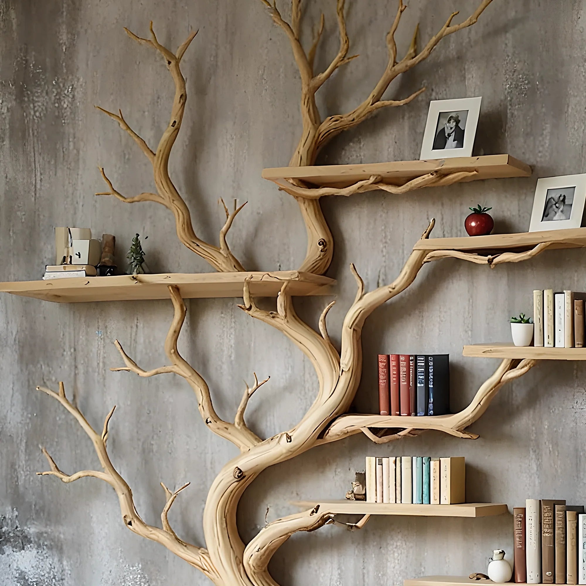 Natural Wood Tree Bookcase – Functional Art Shelf for Eco-Friendly Homes