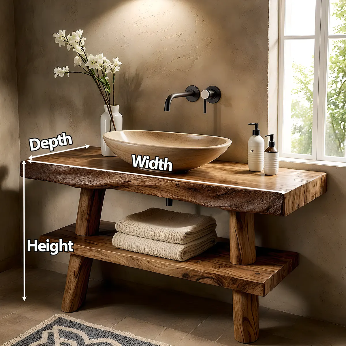 Natureline Oak Vanity – Solid Wood Rustic Bathroom - Rustira