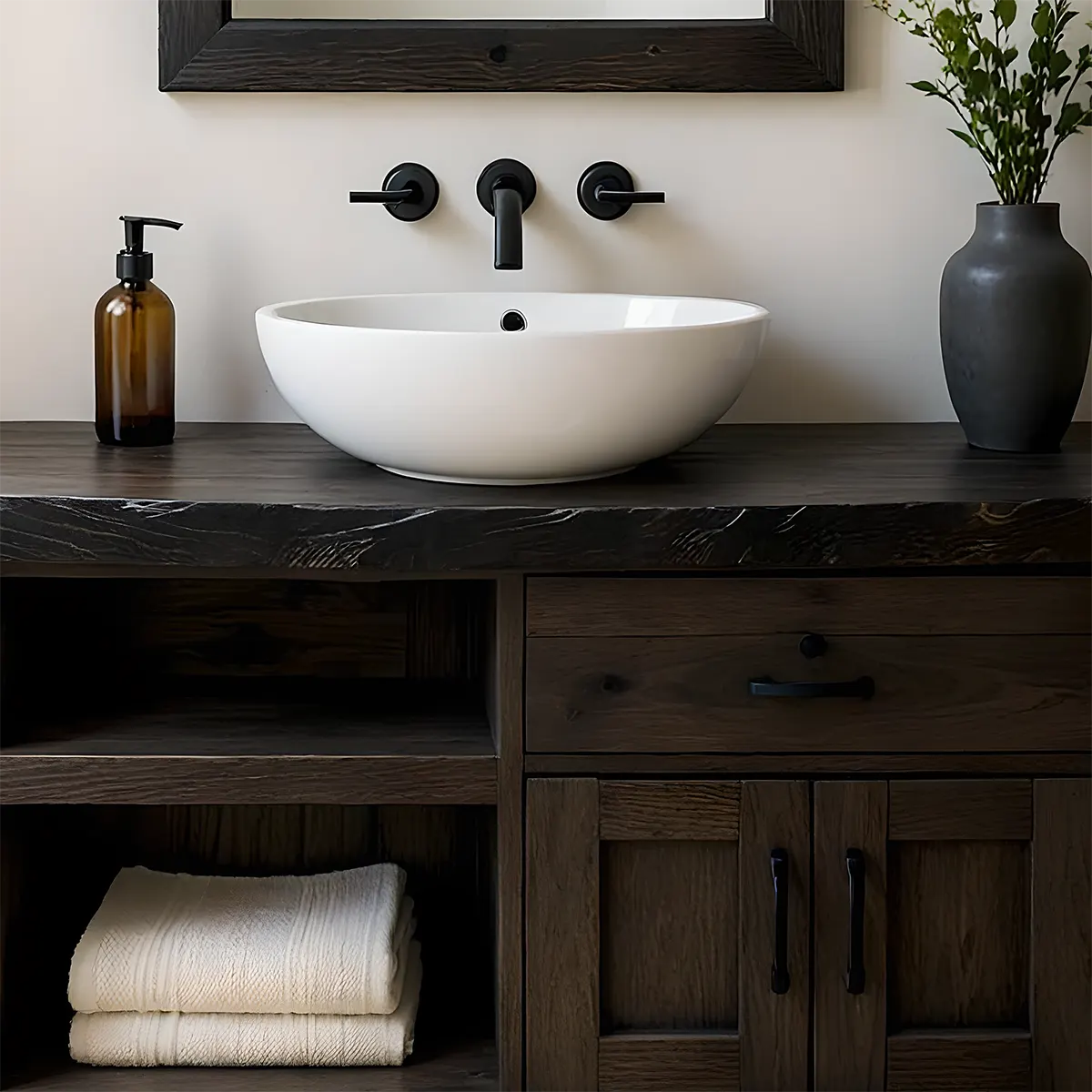 NoirOak Vanity – Rustic Solid Wood Bathroom Cabinet - Rustira